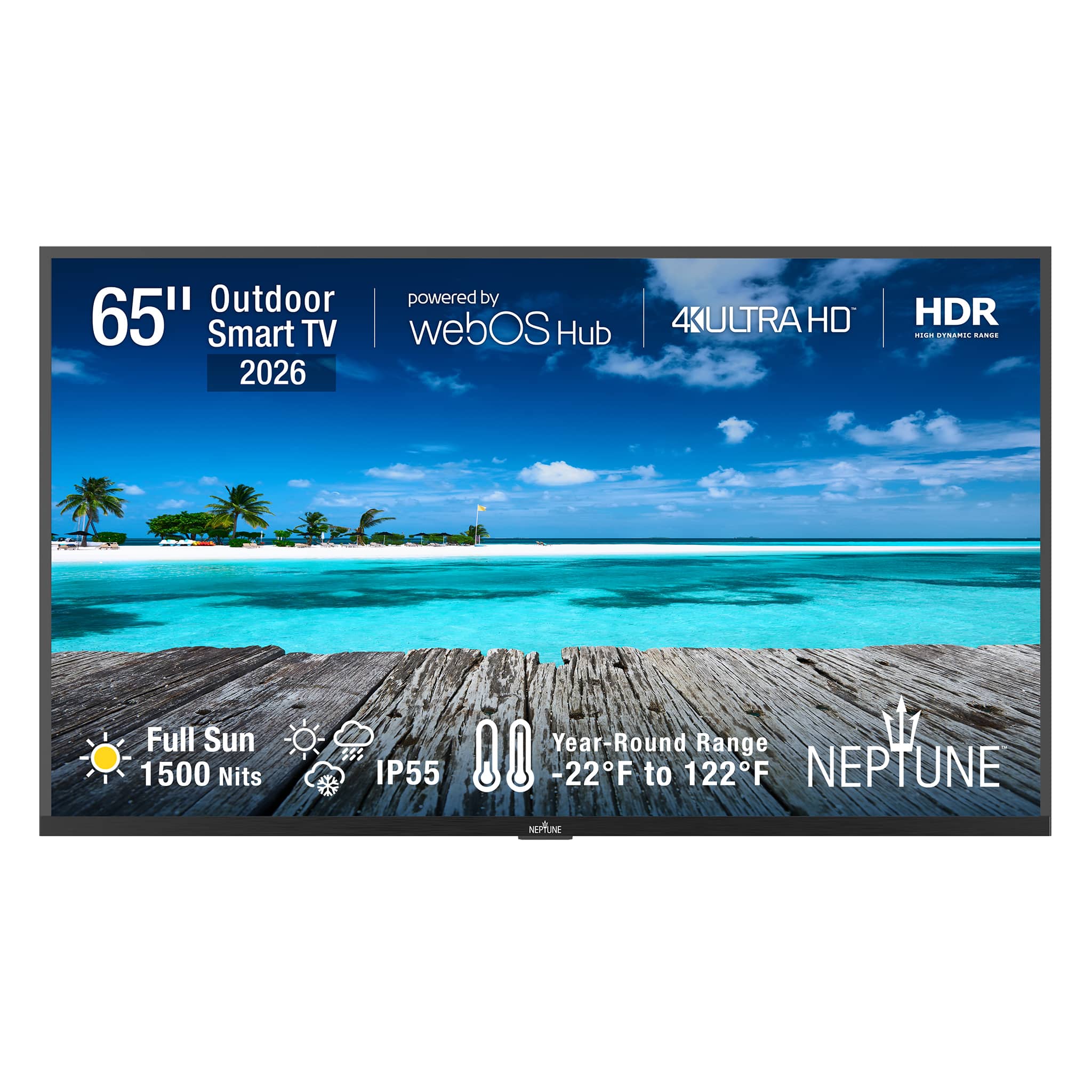 65" Neptune 4K HDR Full Sun Outdoor Smart TV - Comes with FREE Outdoor Tilting Wall Mount (2026) product image