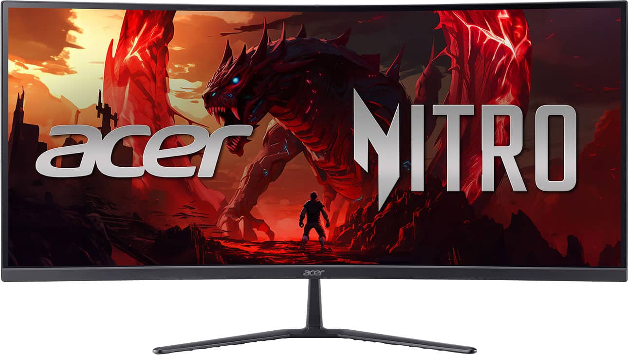 Acer - Nitro ED340CUR Gaming 34” 1500R 21:9 Curved QHD 200Hz 1ms FreeSync Premium Gaming Monitor with HDR10 (DisplayPort, HD…