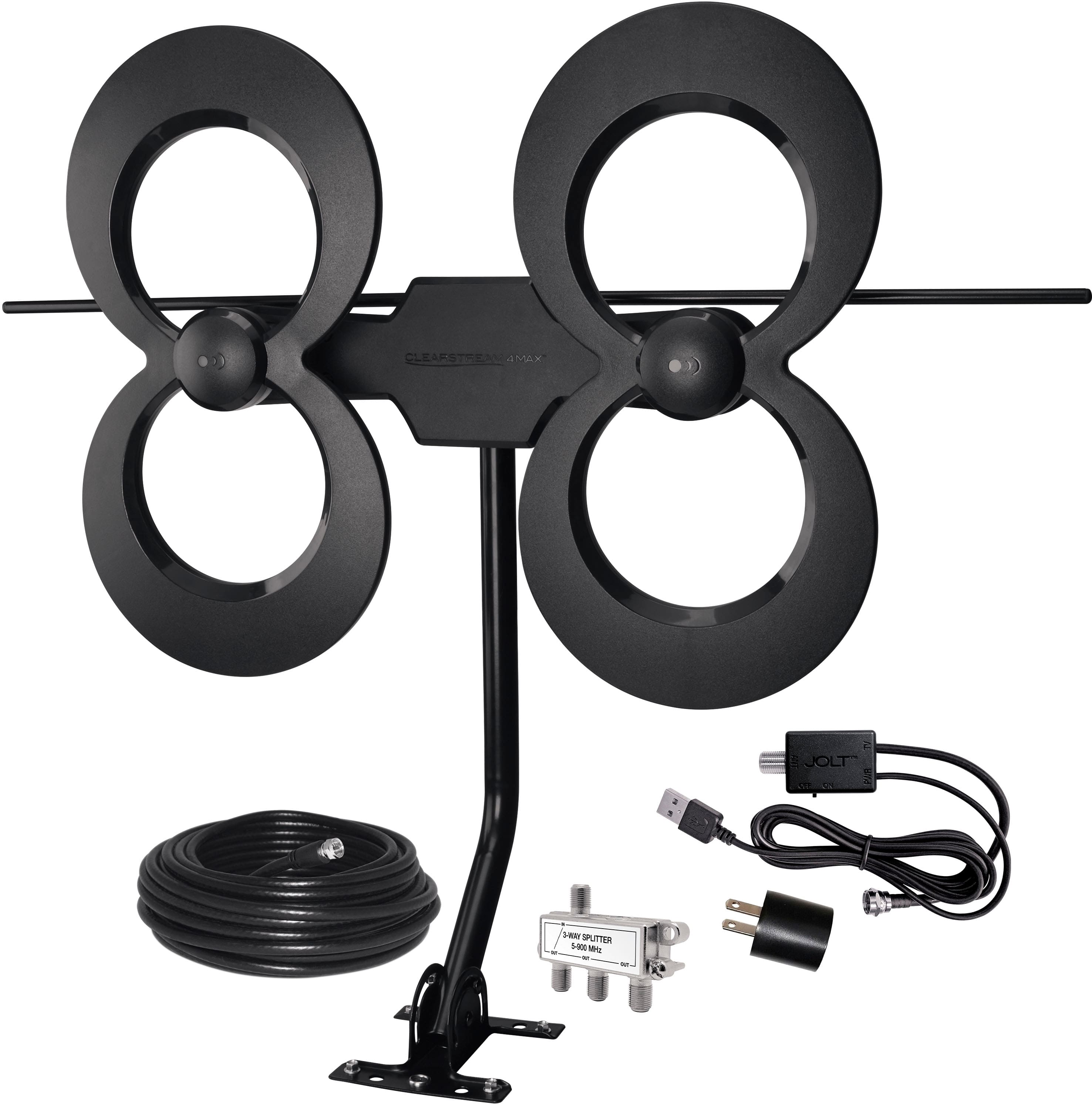 Antennas Direct - ClearStream 4MAX Complete Amplified Indoor/Outdoor HDTV Antenna with Mast, Coaxial Cable, Amplifier, and 3…