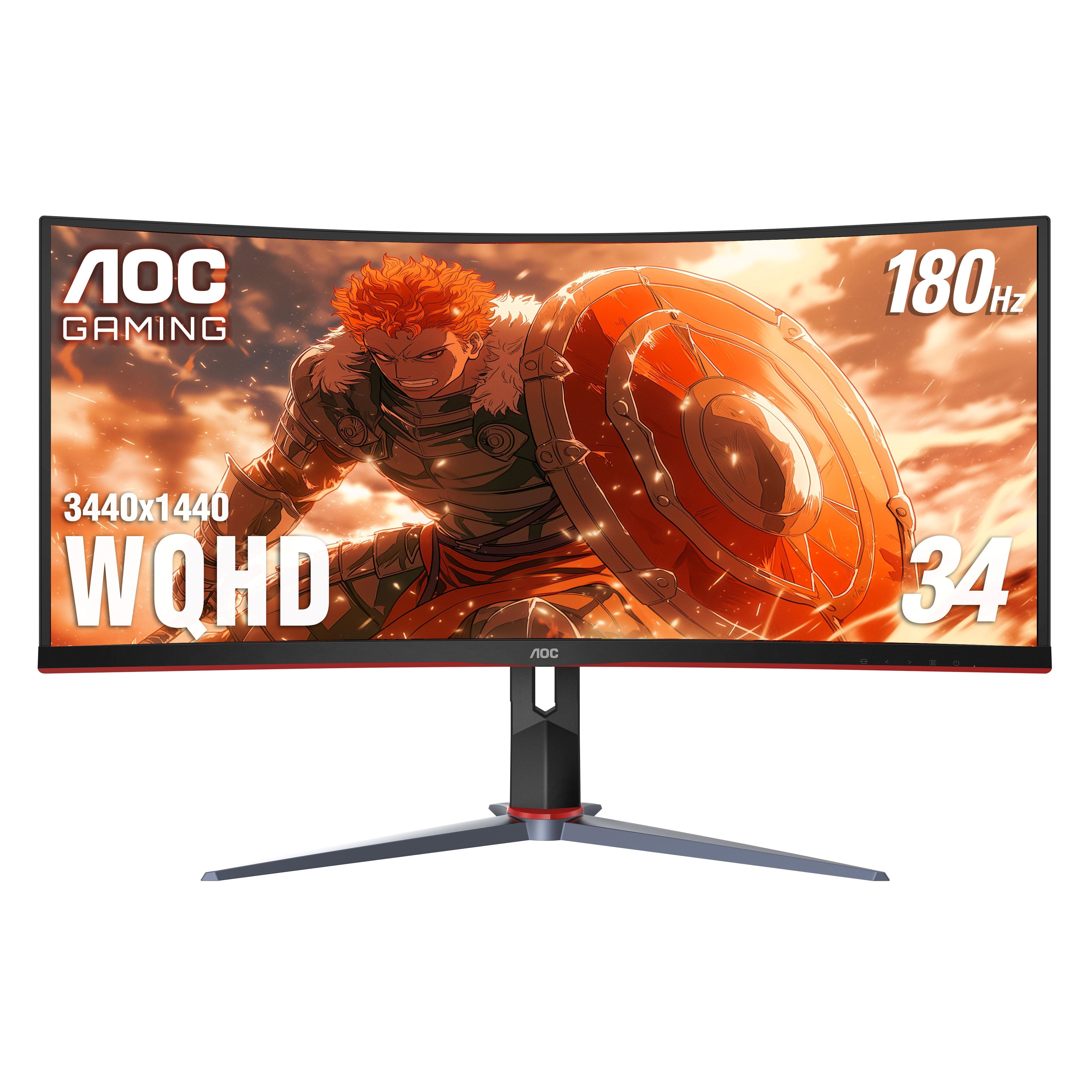 AOC - CU34G2XP 34" VA Curved Gaming Monitor, WQHD (3440x1440), 180Hz, 1ms, Freesync, HDR 400 - Black/Silver/Red product image