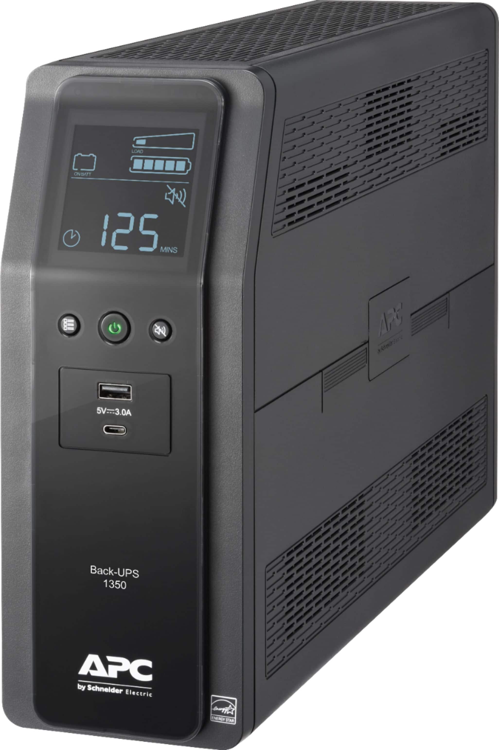APC - Back-UPS Pro 1350VA, 120V, AVR, LCD, 2 USB charging ports, 10 NEMA outlets (4 surge) - Black product image