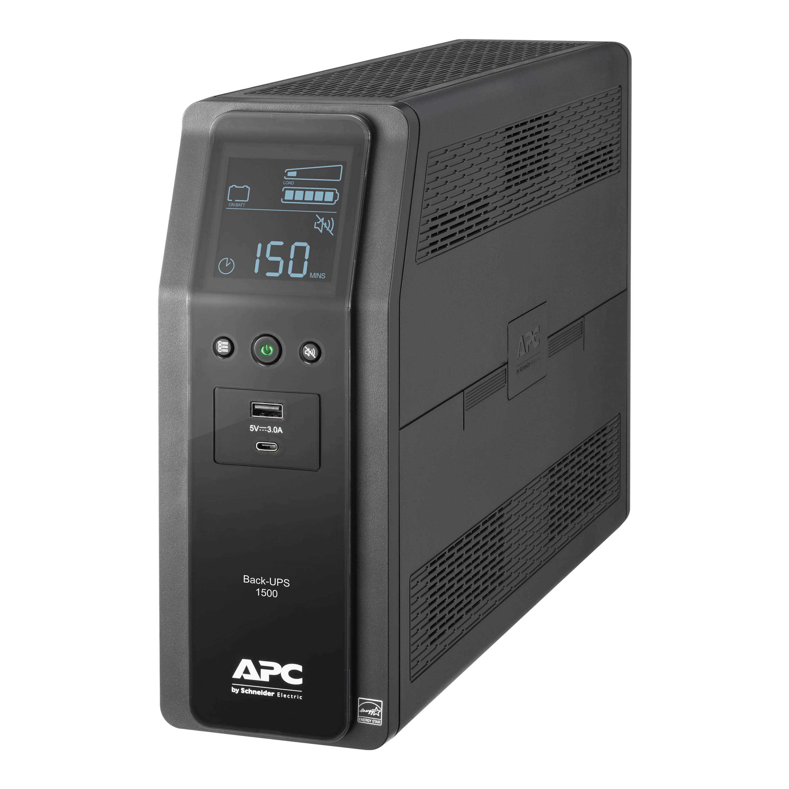 APC - Back-UPS Pro, 1500VA, Tower, 120V, 10 NEMA 5-15R outlets, LCD, 1 USB Type C + 1 USB Type A ports - Black product image