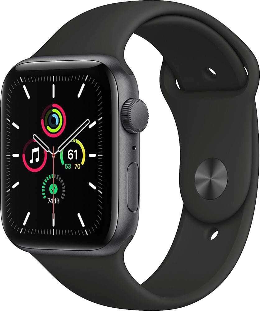 Apple Geek Squad Certified Refurbished Watch SE (GPS) 44mm Space Gray Aluminum Case with Black Sport Band - Space Gray - (20…