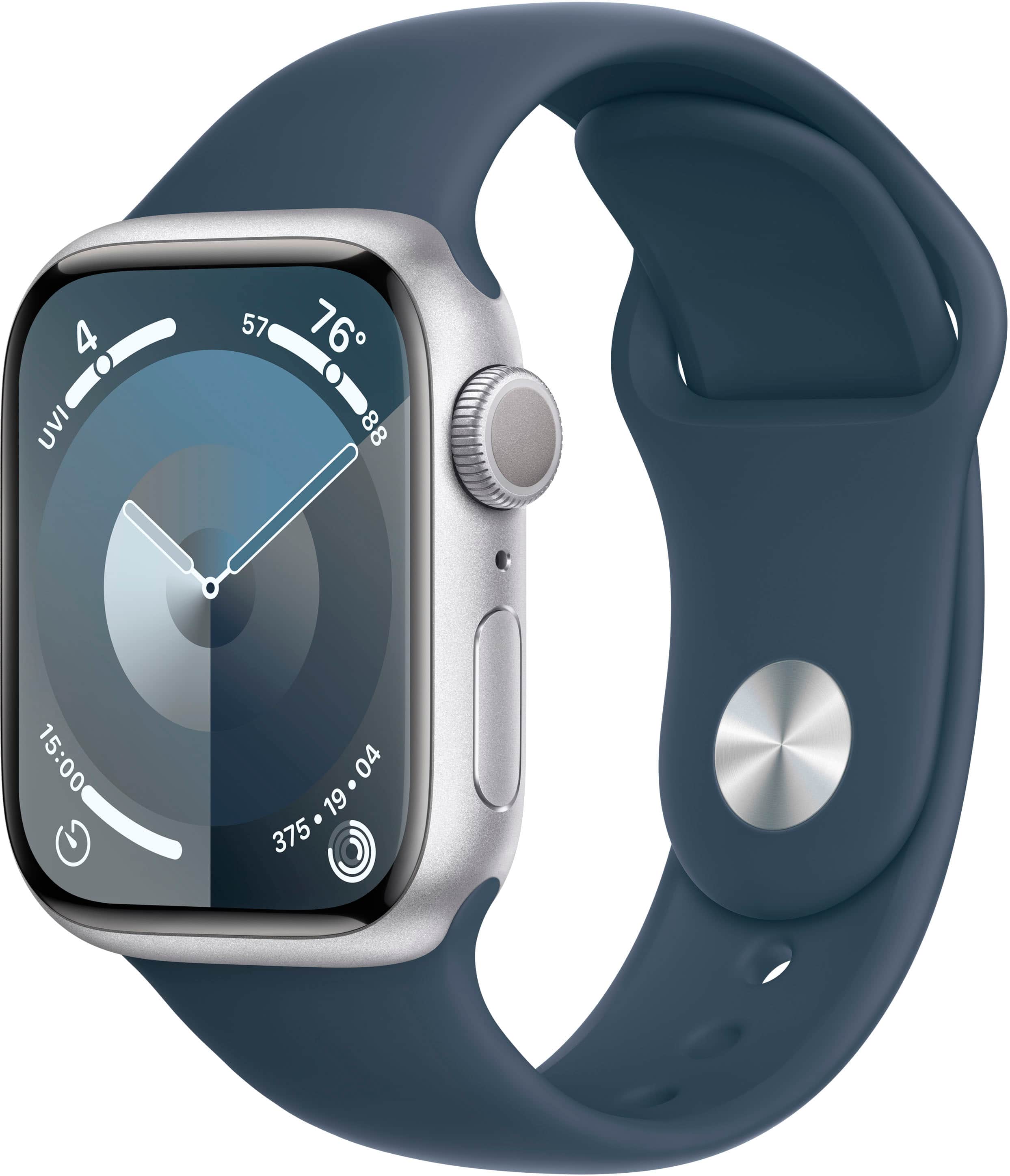 Apple Watch Series 9 (GPS) 41mm Silver Aluminum Case with Storm Blue Sport Band with Blood Oxygen - M/L - Silver - (2023) pr…