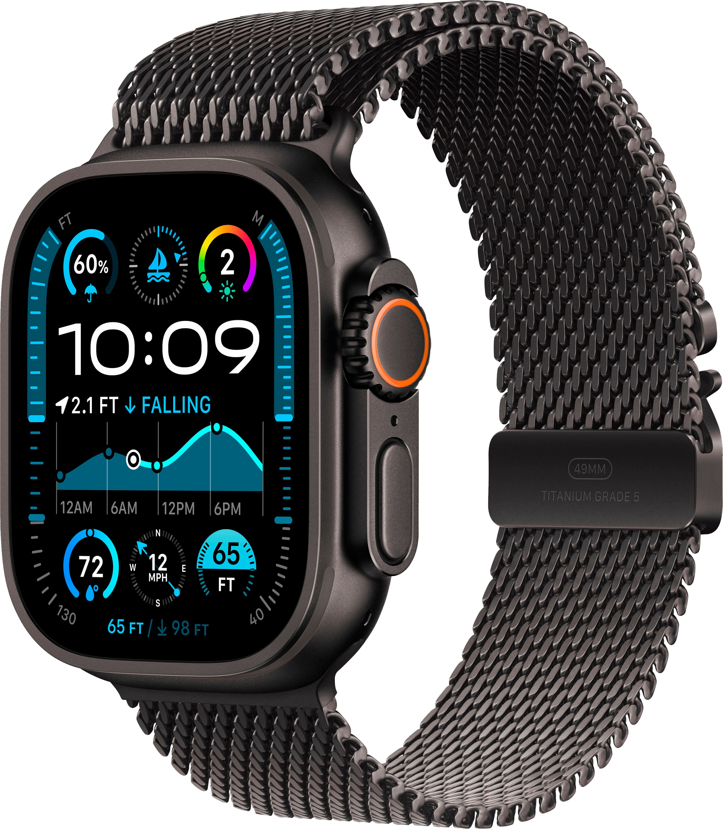 Apple Watch Ultra 2 (GPS+Cellular) 49mm Titanium Case with Black Titanium Milanese Loop - Large - Black - (2024) product ima…