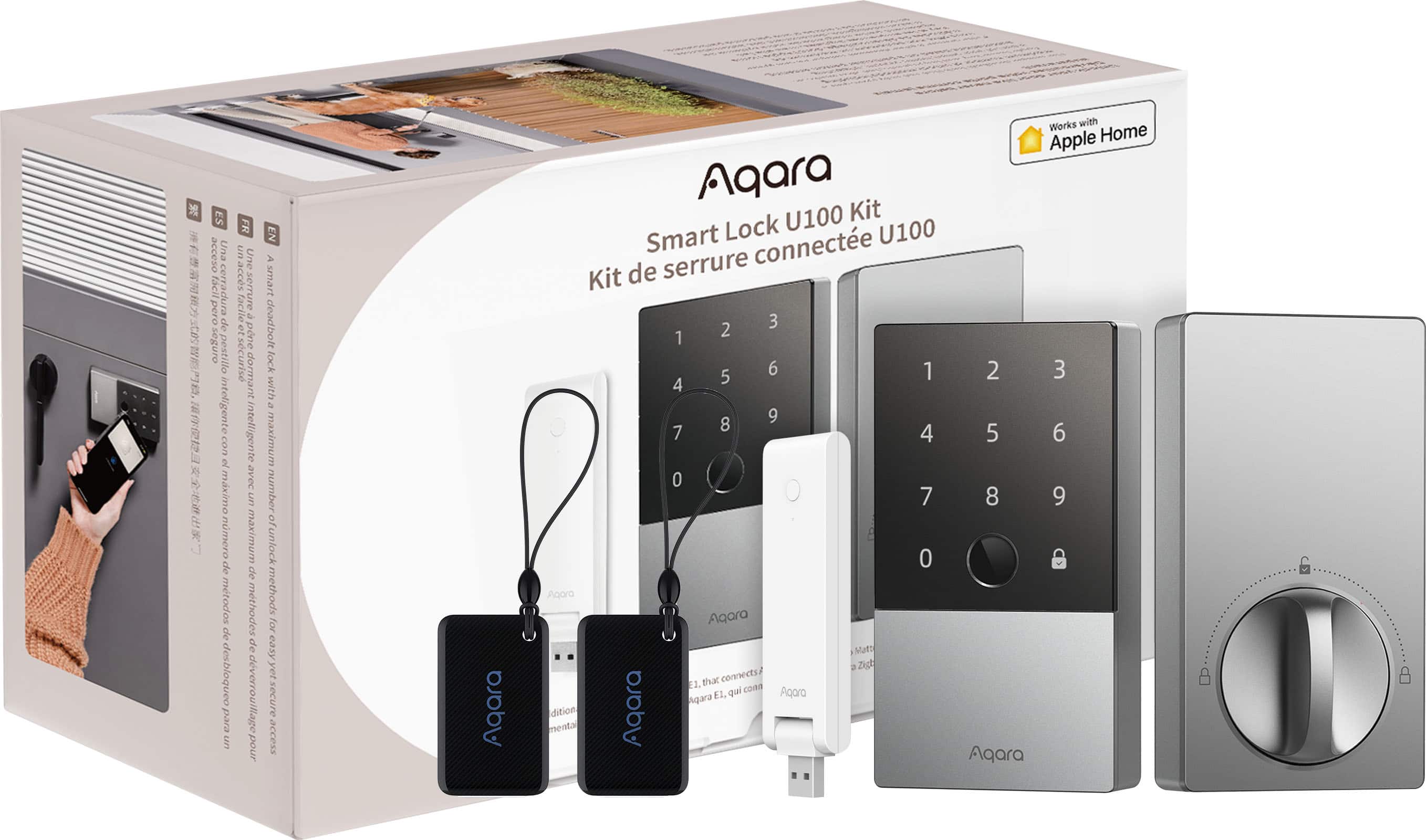 Aqara - Smart Lock U100 Kit - Fingerprint Keyless Door Lock with Apple Home Key Unlocking/ Extra Hub and NFC Card Included -…