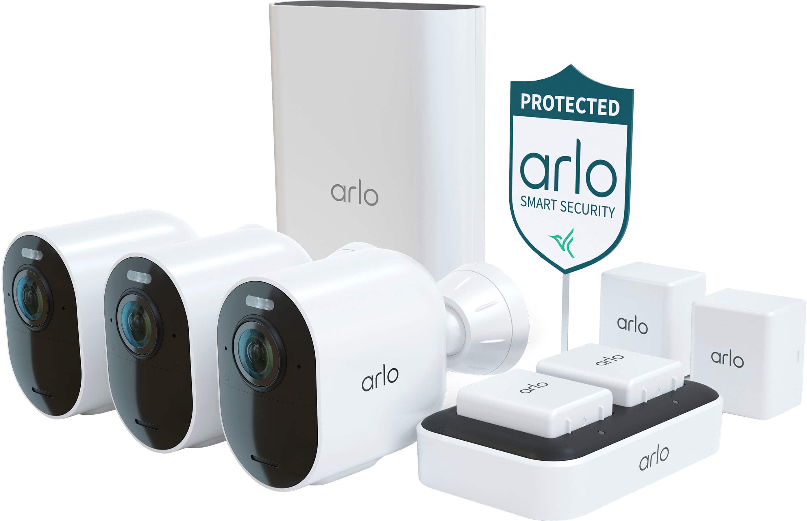 Arlo - Ultra 2 Spotlight 3-Camera Security Bundle Indoor/Outdoor Wireless 4K Security System - White product image