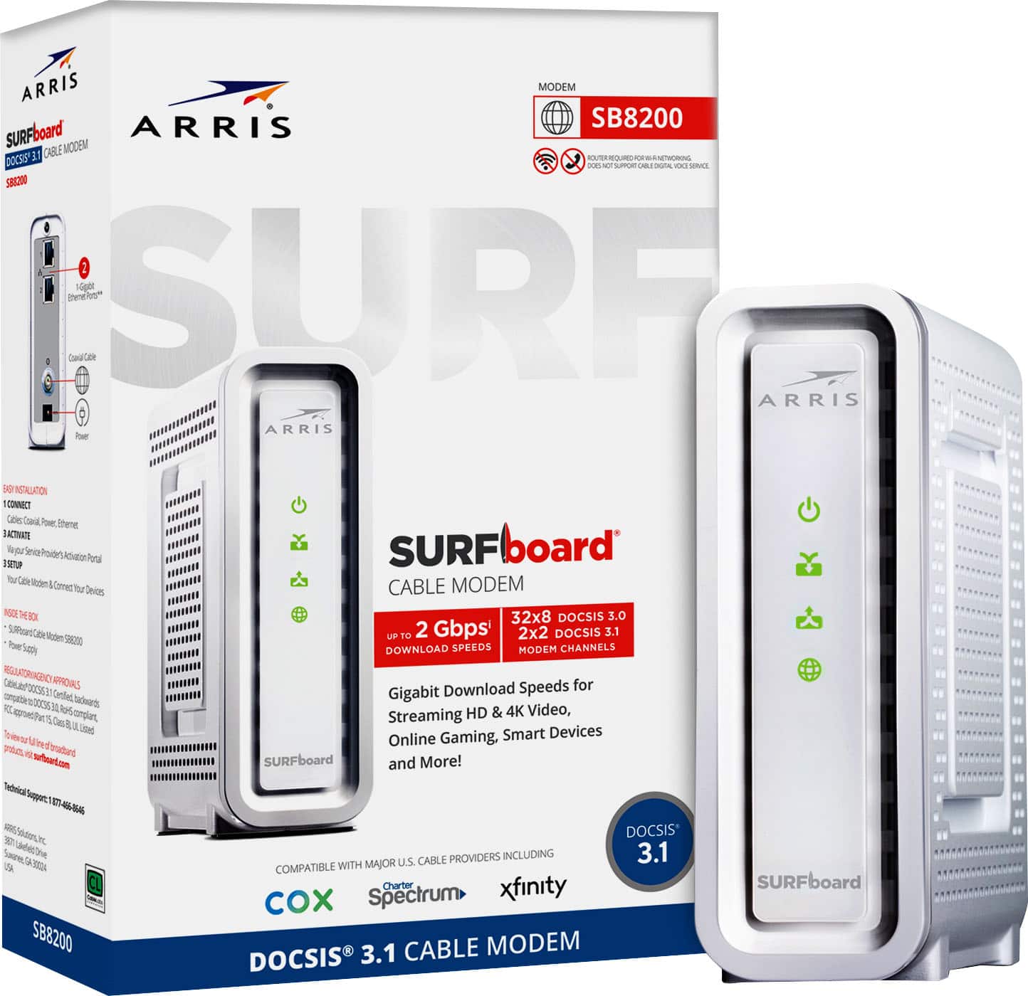 ARRIS - SURFboard SB8200 32 x 8 DOCSIS 3.1 Gig-Speed Cable Modem - White product image
