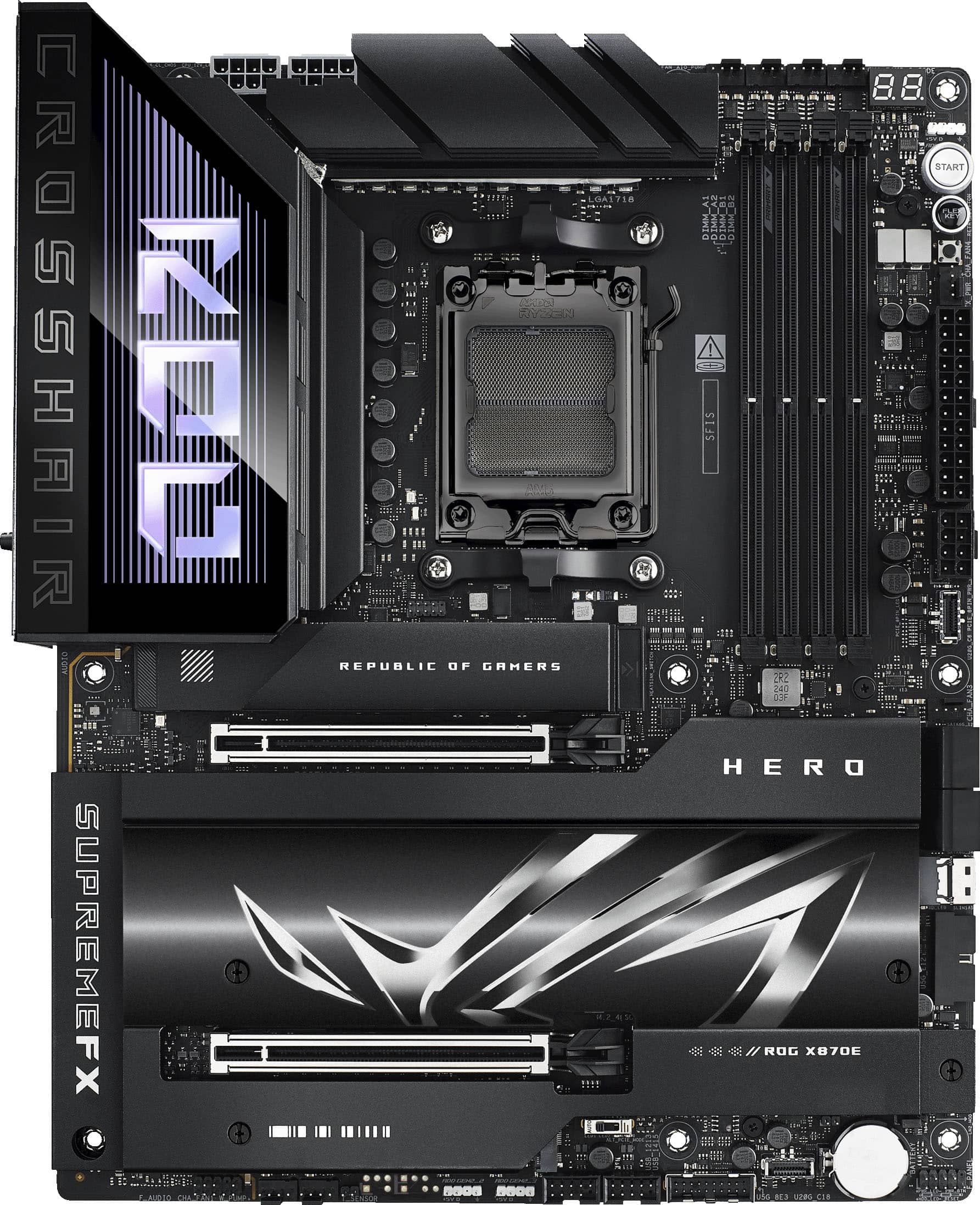 ASUS - ROG CROSSHAIR X870E HERO (Socket AM5) AMD X870 ATX DDR5 Wi-Fi 7 Motherboard - Black product image