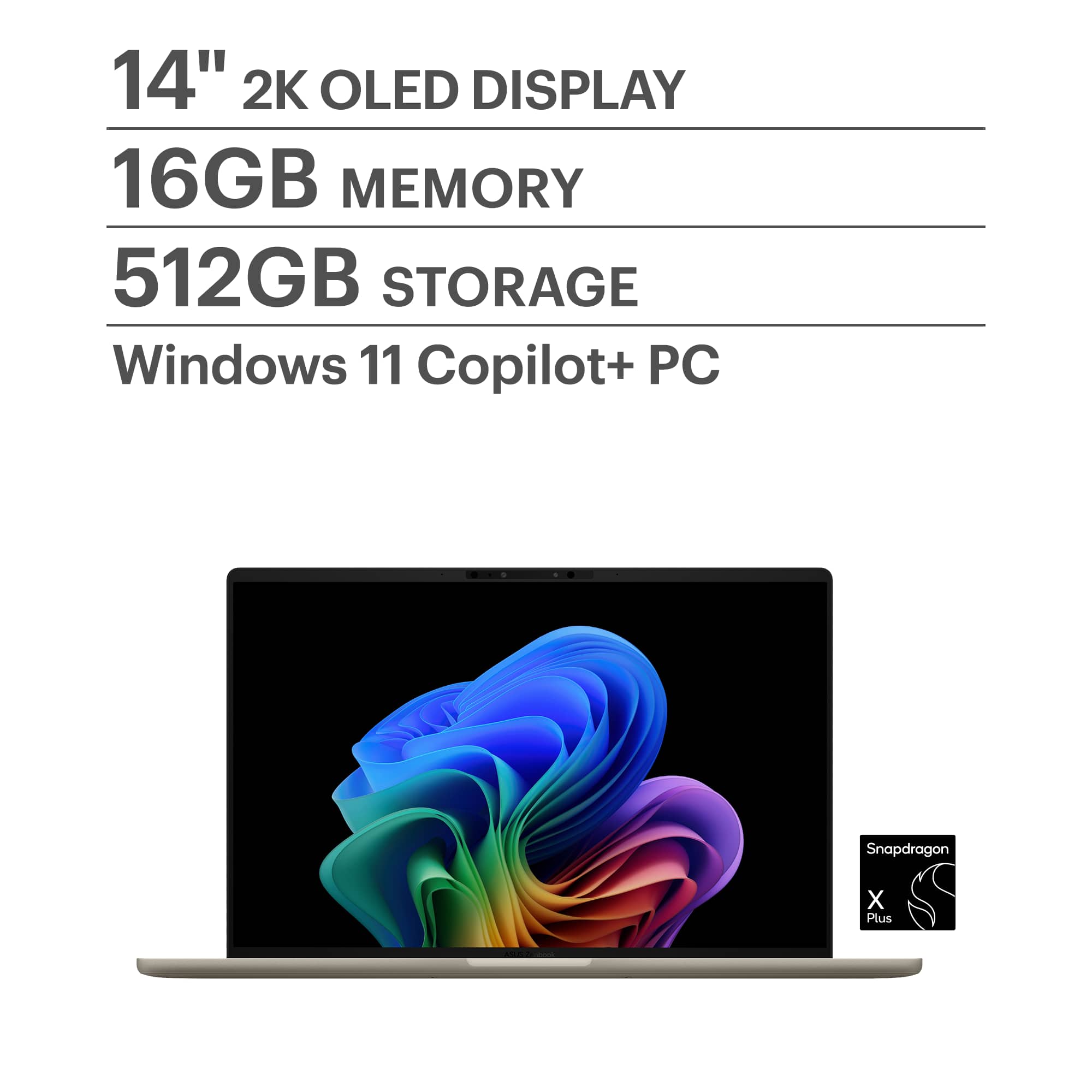 ASUS - Zenbook A14 14" 2K OLED Laptop - Snapdragon X Plus 2025 - 16GB Memory - 512GB Storage - Copilot+ PC - Zabriskie Beige…