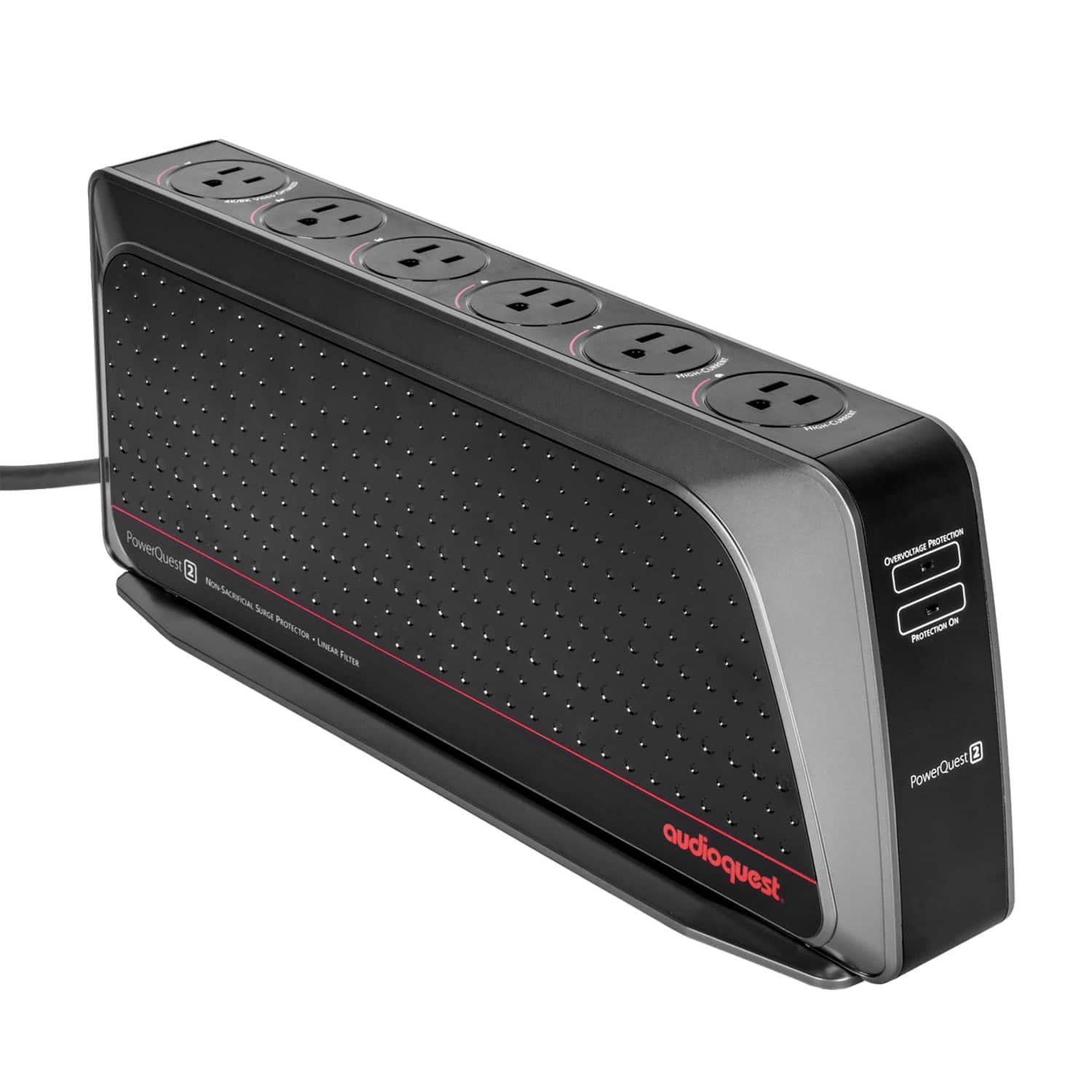 AudioQuest - PowerQuest 2 6-Outlet/2-USB Unlimited Joules Surge Protector with High-Current Outlets and Noise Filtering - Bl…