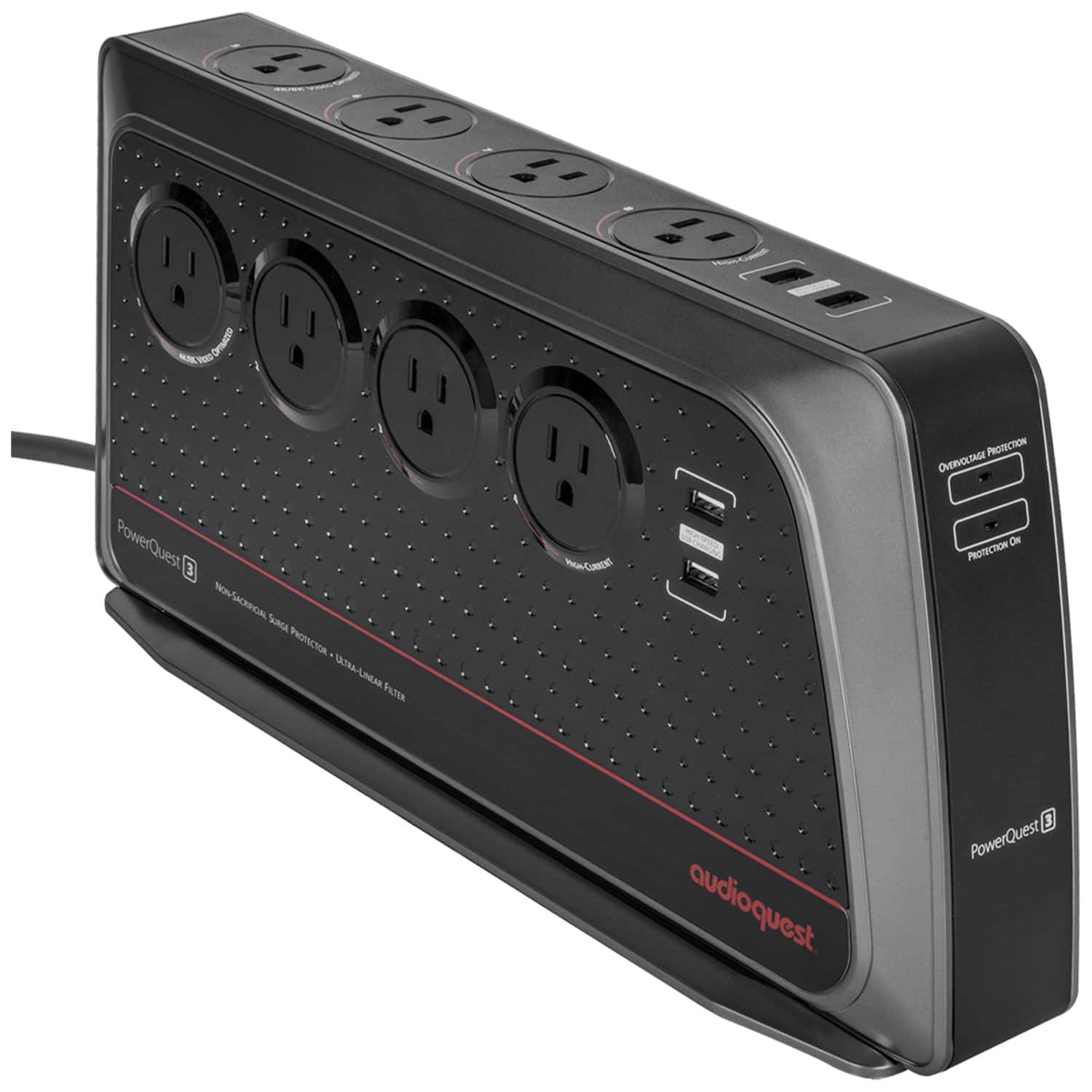 AudioQuest - PowerQuest 3 8-Outlet/4-USB Non-Sacrificial Surge Protector with Unlimited Joules and Signal-Line Protection -…