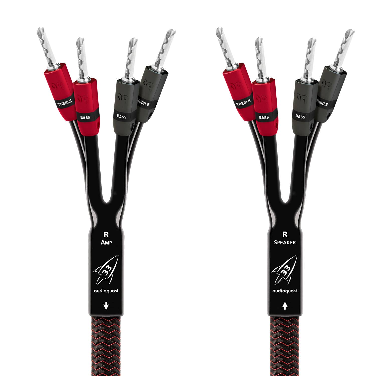 AudioQuest - Rocket 33 10' Single BiAmp Speaker Cable with Banana > Banana SureGrip 300 Connectors - Red on Black product im…
