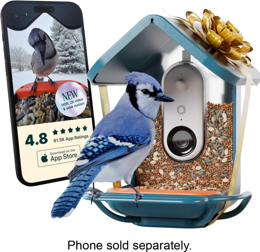 Bird Buddy - Smart Bird Feeder w/ Solar Roof (Pro Camera Version w/ Extended Perch) - Blue product image