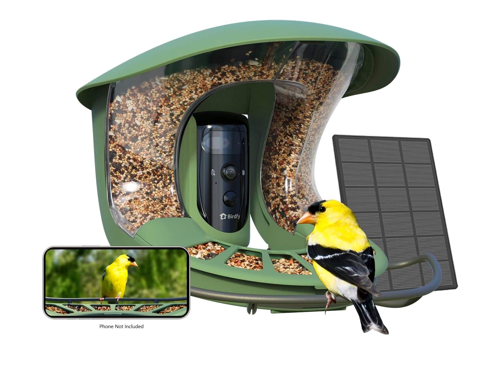 BIRDFY - 2 Smart Bird Feeder with Camera, 2K Portrait & 1080P Wide-Angle, AI Identifies 6000+ Birds, Weatherproof - Green pr…