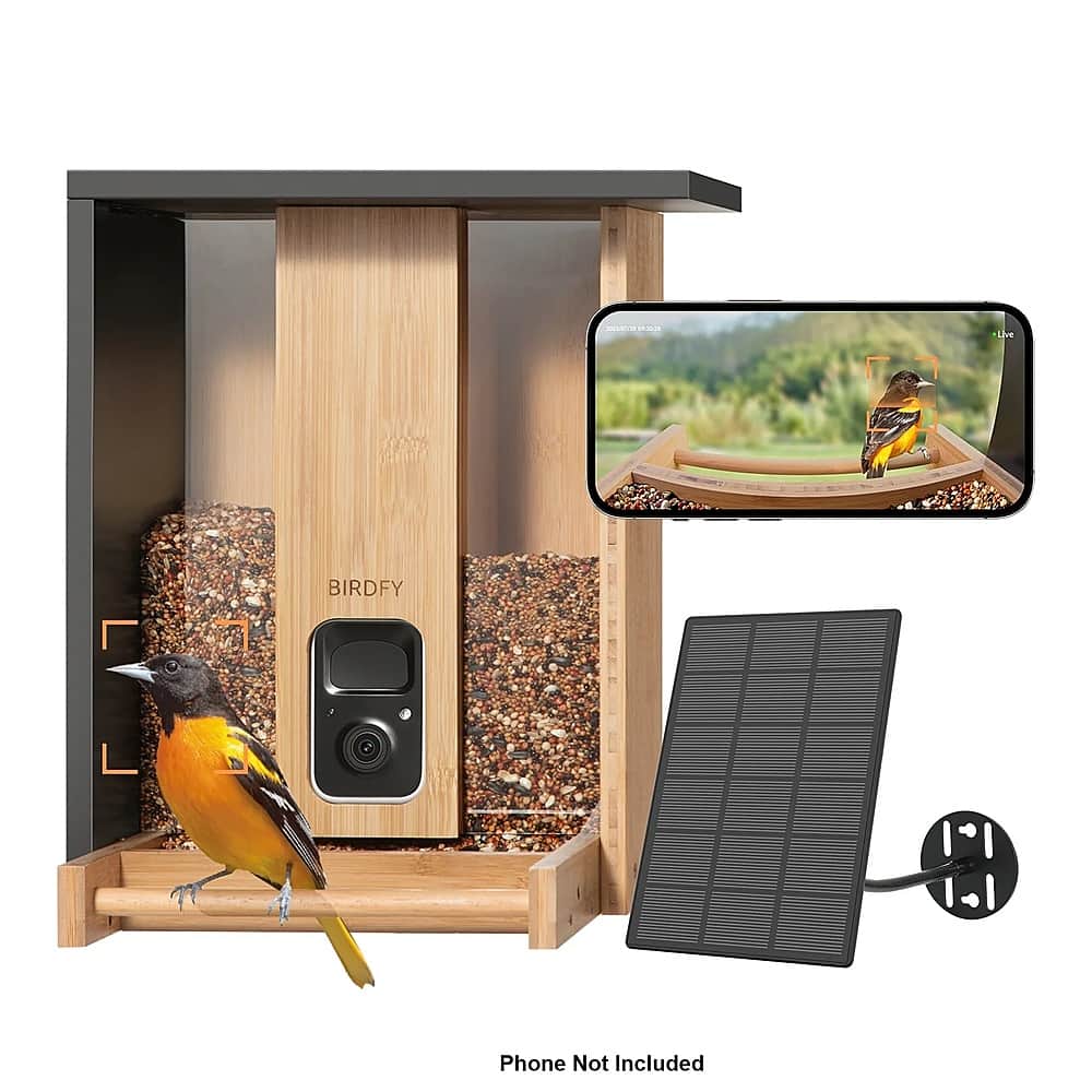BIRDFY - Smart Wild Bird Feeder with Camera for Outdoor , AI Enabled Bird Recognition & Solar Power - Natural Bamboo & Black…