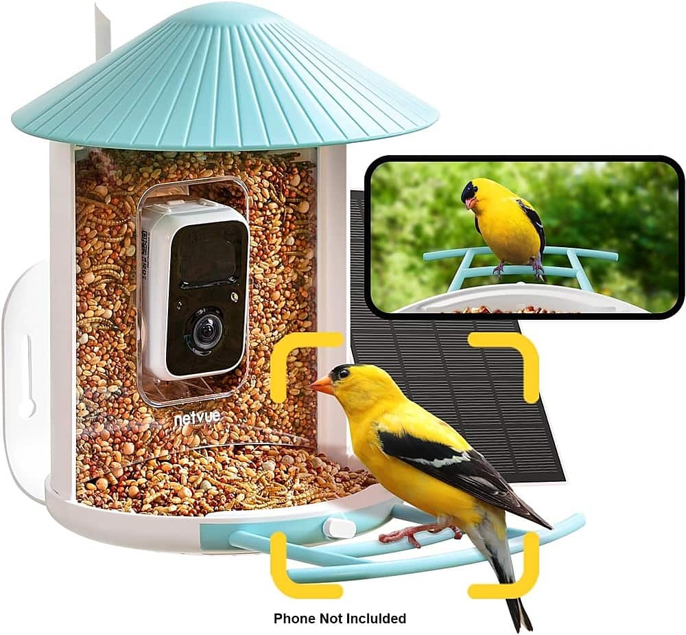 BIRDFY - Smart Wild Bird Feeder with Camera for Outdoor, Solar Power & AI Enabled Bird Recognition - Blue and White product…