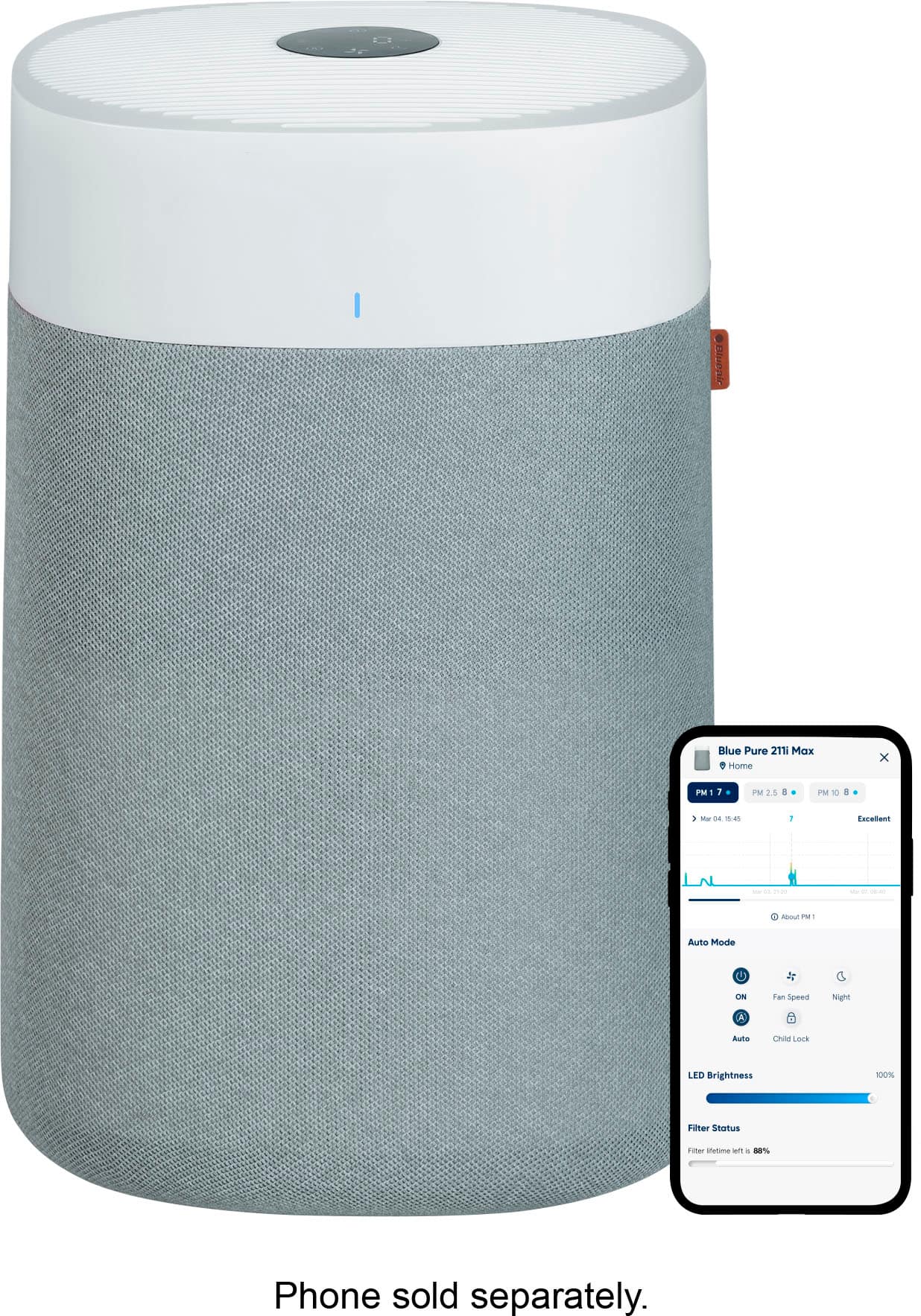 Blueair - Blue Pure 211i Max 3000 Sq. Ft HEPASilent Smart Extra-Large Room Air Purifier - White/Gray product image