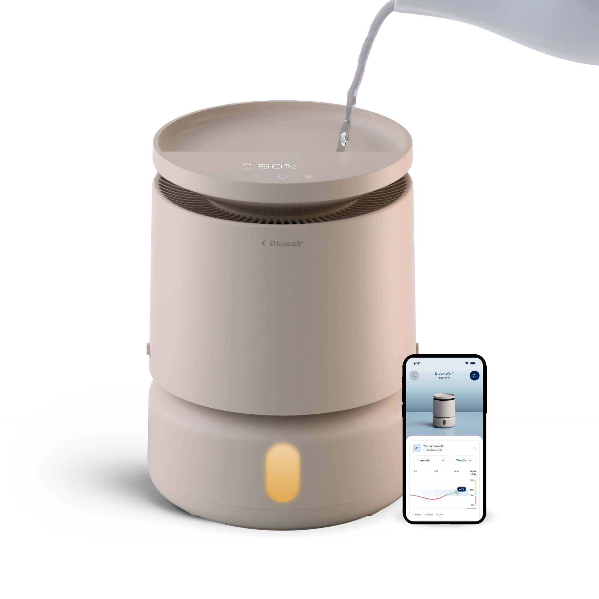 Blueair - Smart Dreamwell Evaporative Humidifier, 1-Gallon Tank, Mist & Mold Free, 596 sq ft - Beige product image