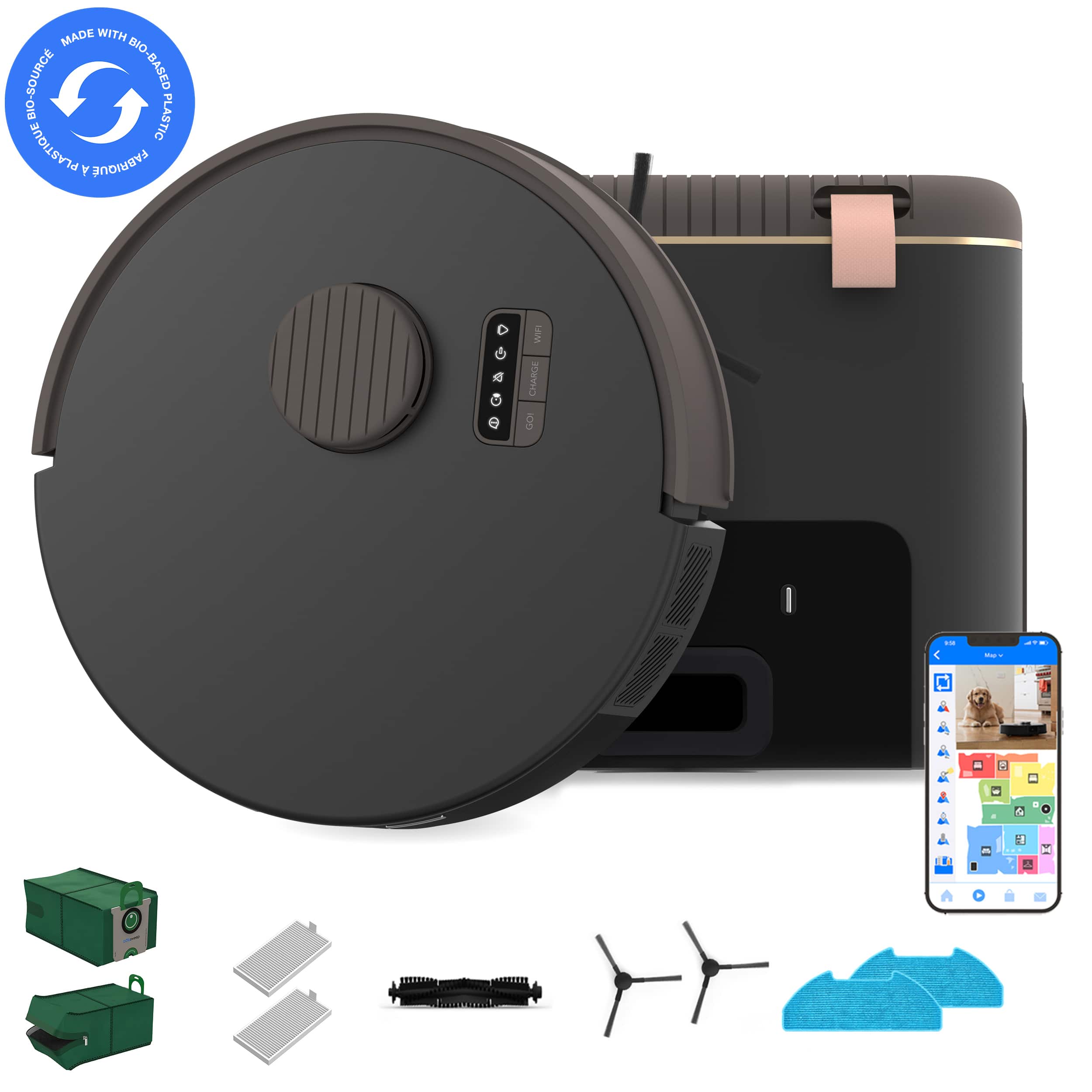 bObsweep - Bio Robot Vacuum & Mop with Self-Empty Function, Bio-Based Plastic Build, and Advanced Q-SLAM Mapping - Rock prod…