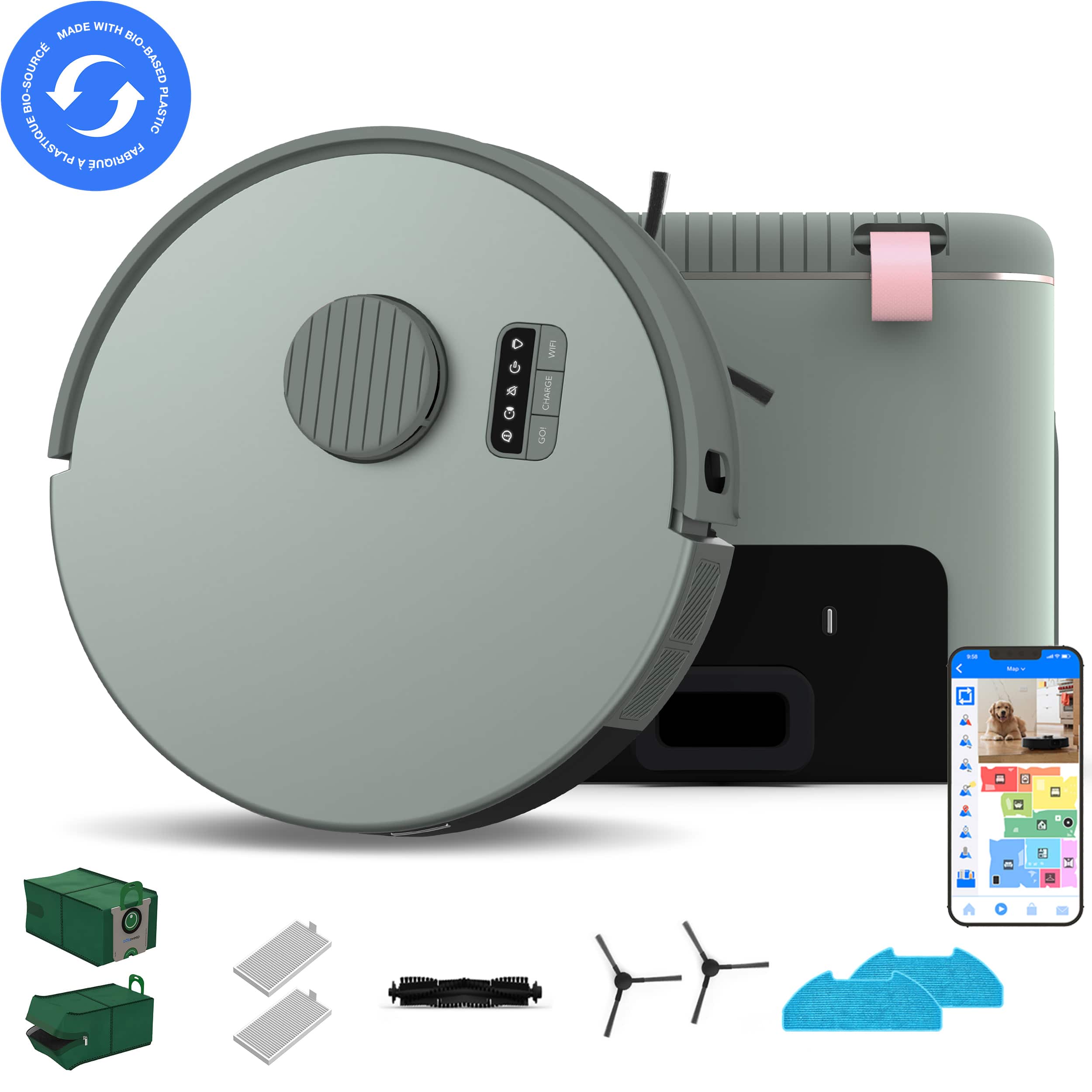bObsweep - Bio Self-Empty Robot Vacuum & Mop w. 100-Day Dock, Reusable Activated Charcoal Odor Filtration Bags, Made of Bio-…