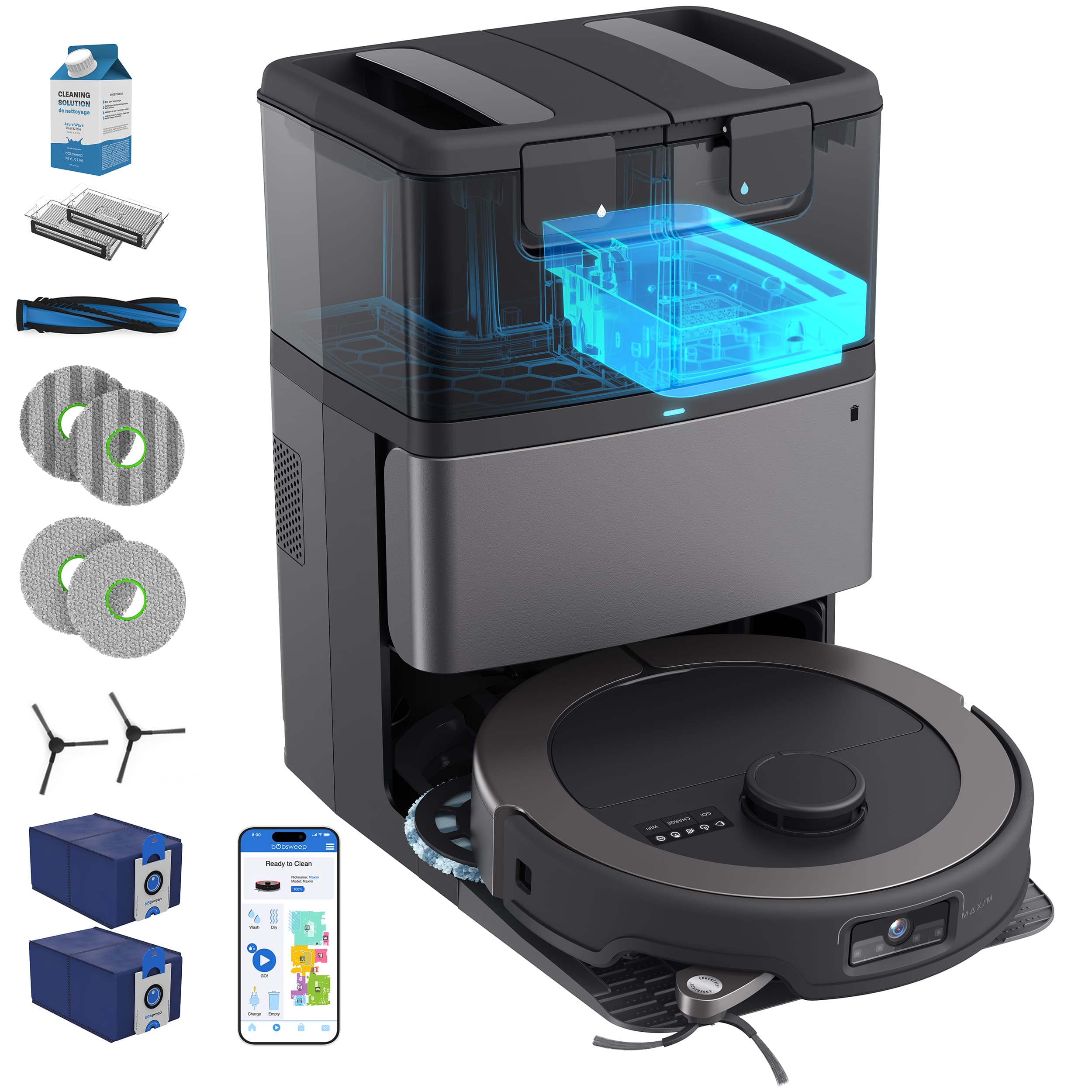 bObsweep - Maxim All-in-One Robot Vacuum & Mop, 22000Pa Suction, Odor-Filter AutoWash/Dry/Empty Dock, w Object Detection - T…