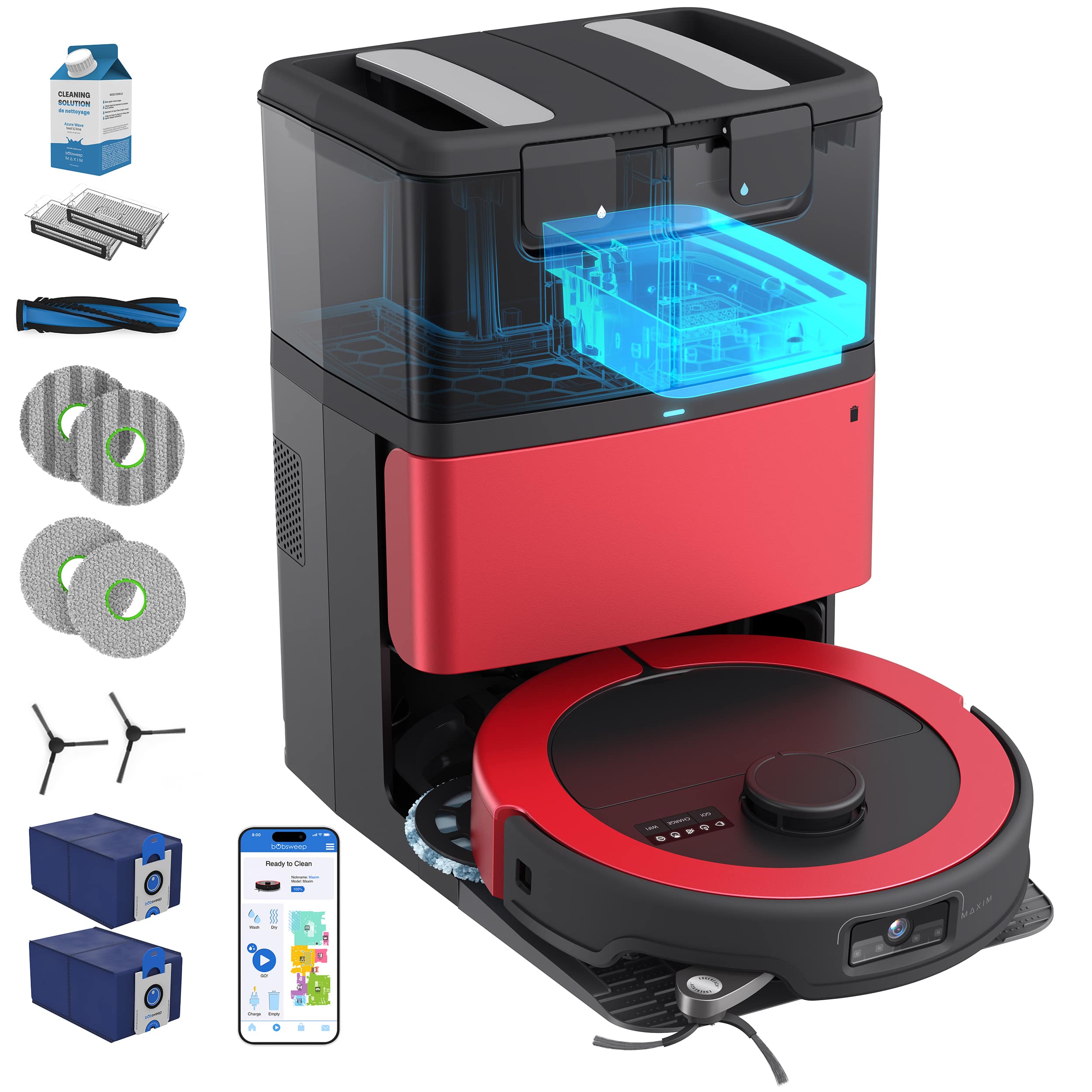 bObsweep - Maxim Robot Vacuum & Mop, AutoWash & Auto-Empty Dock, Privacy-First U.S. Software, Odor Control Bags, 22000 Pa -…