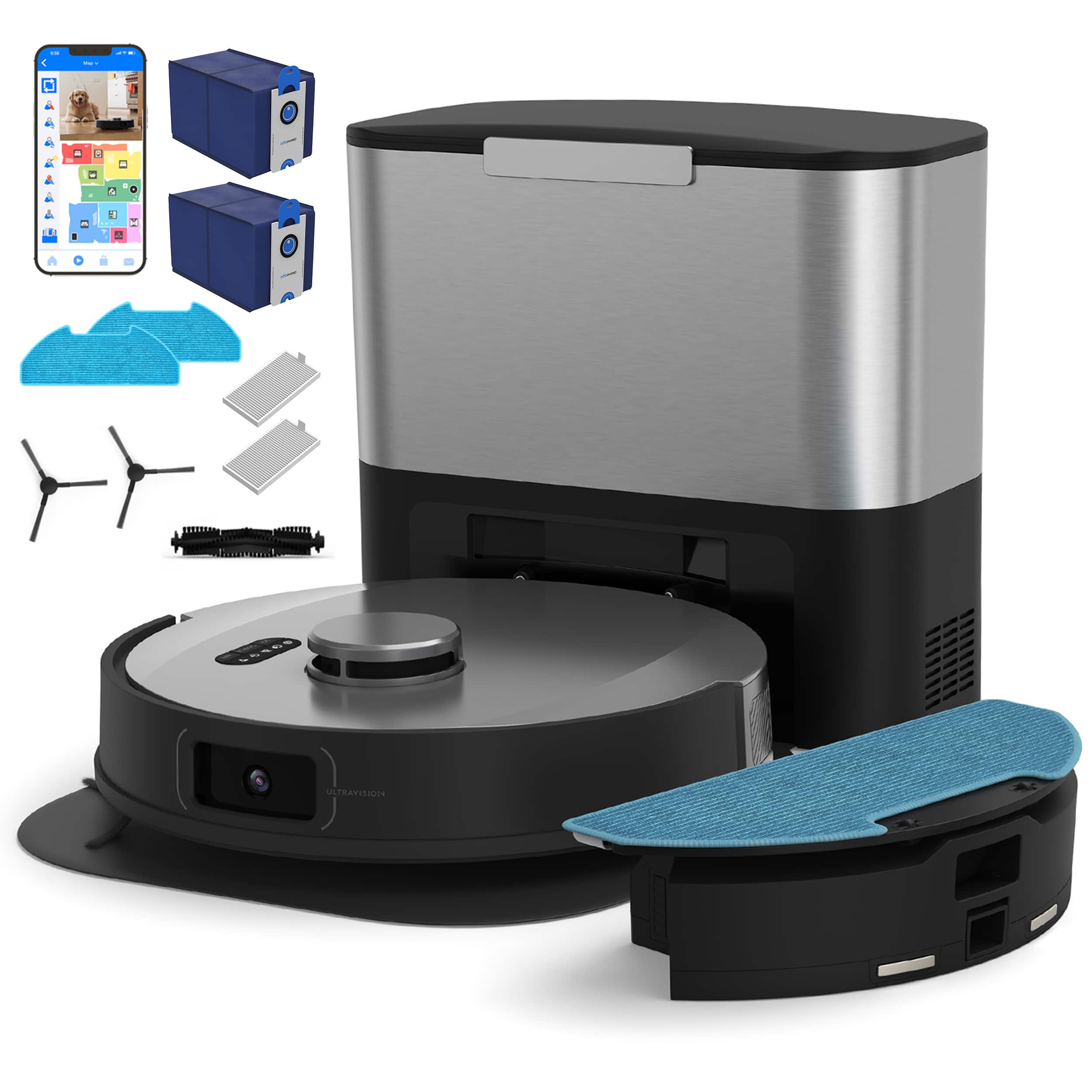 bObsweep - UltraVision Self-Empty Robot Vacuum & Mop, 1.5-Gallon Capacity, 8000 Pa Suction, Object-aware Tech - Stainless St…