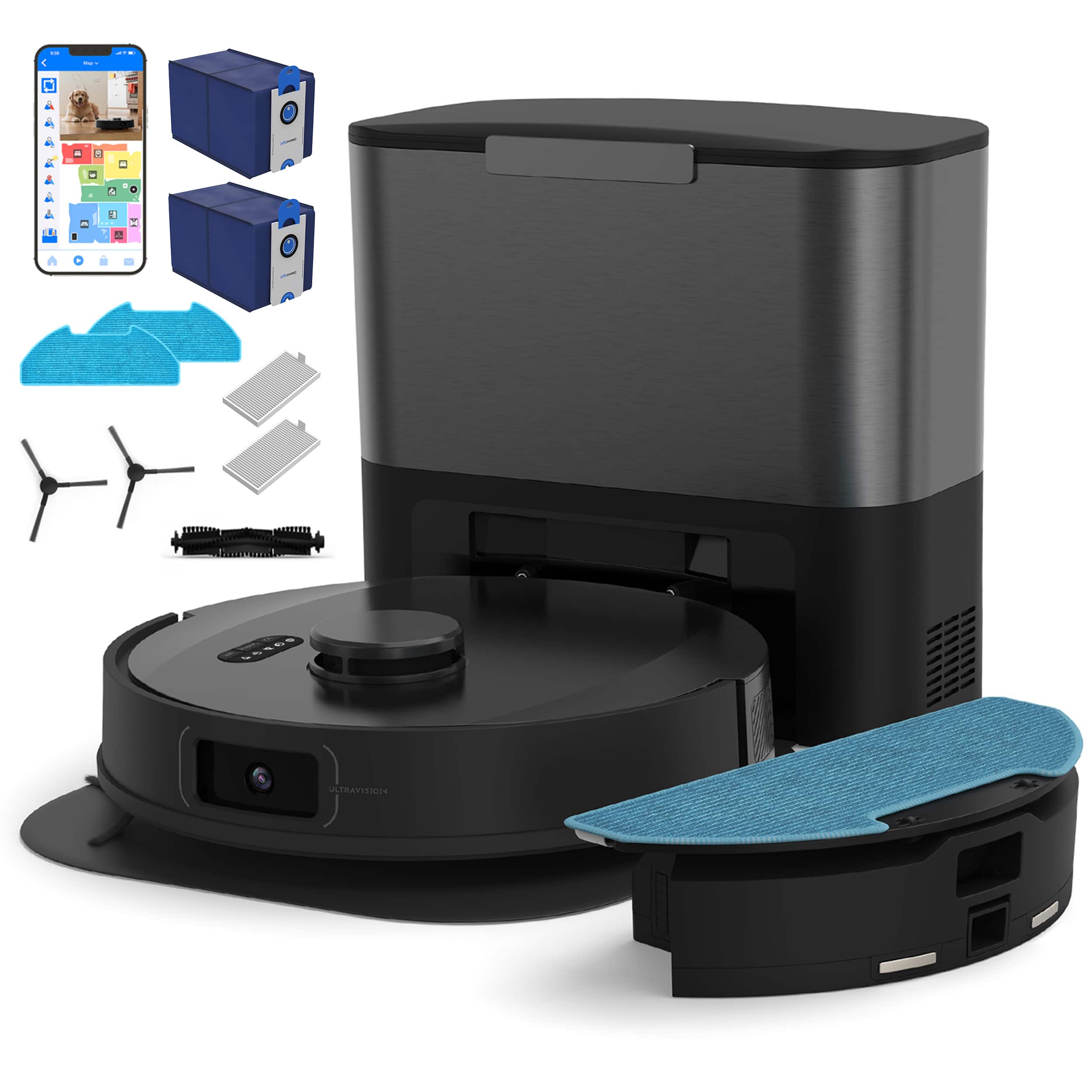 bObsweep - UltraVision Self-Empty Robot Vacuum & Mop, 180-Day Capacity, 8000 Pa Suction, Object-aware Tech - Carbon Steel pr…