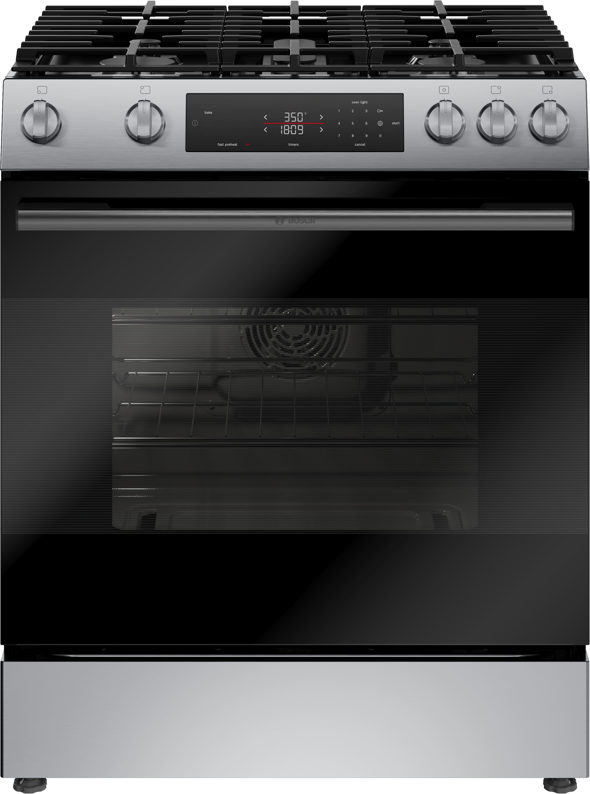 Bosch - 100 Series 5.8 Cu. Ft. Slide-In Gas Range with Self Clean and Steam Assist - Stainless Steel product image