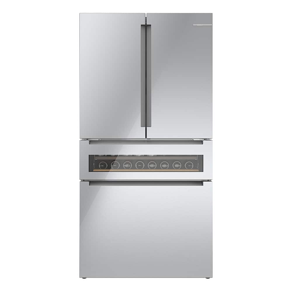 Bosch - 800 Series 20 Cu. Ft. 4-Door French Door Bottom Freezer Counter-Depth Smart Refrigerator with Beverage Cooler Drawer…