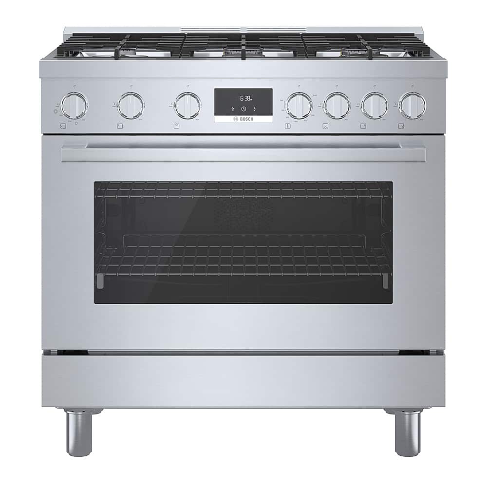 Bosch - 800 Series 3.5 Cu. Ft. Freestanding Gas Convection Range with Self Cleaning and 6 Dual Flame Ring Burners - Stainles…