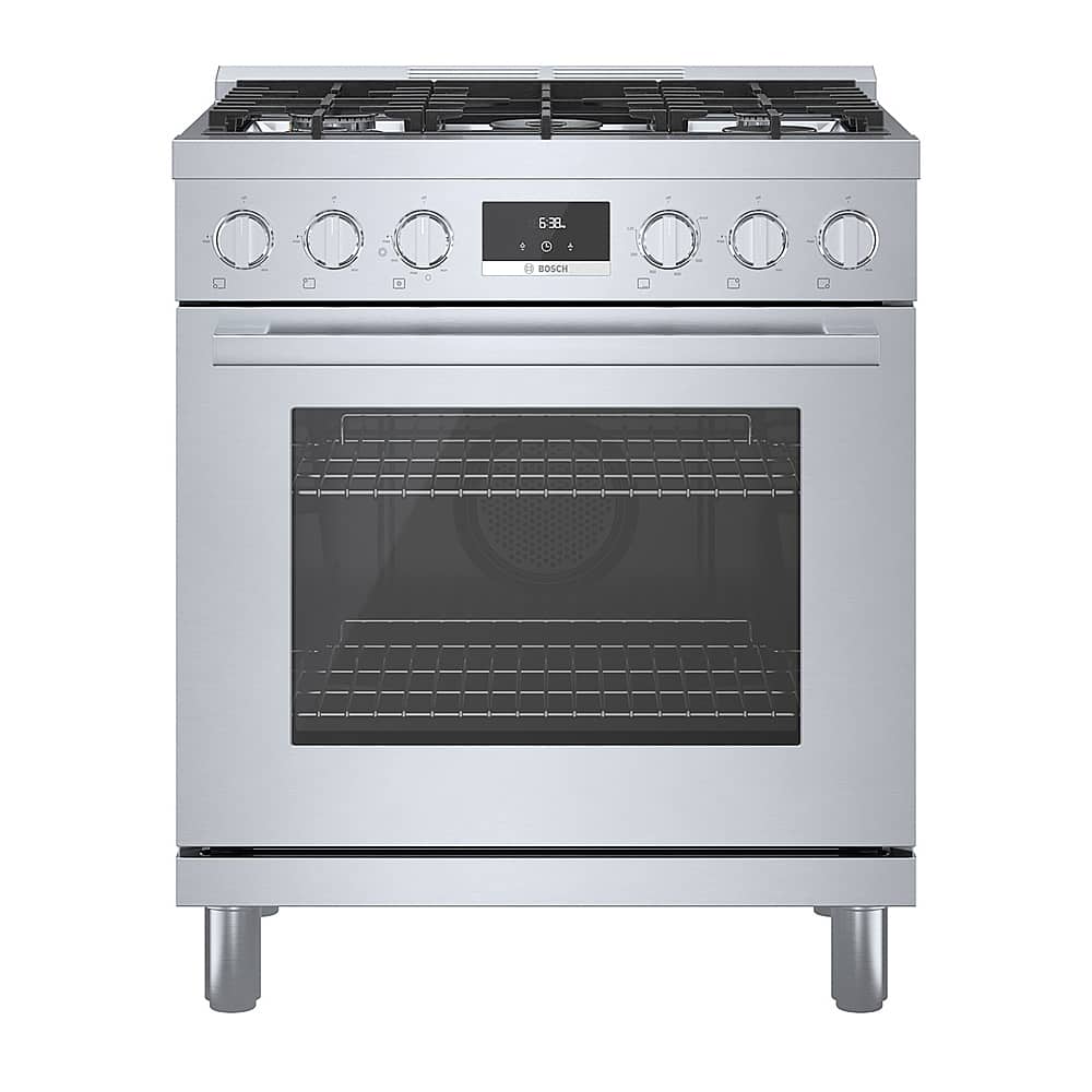 Bosch - 800 Series 3.7 Cu. Ft. Freestanding Gas Convection Range with Self Cleaning and 5 Dual Flame Ring Burners - Stainles…