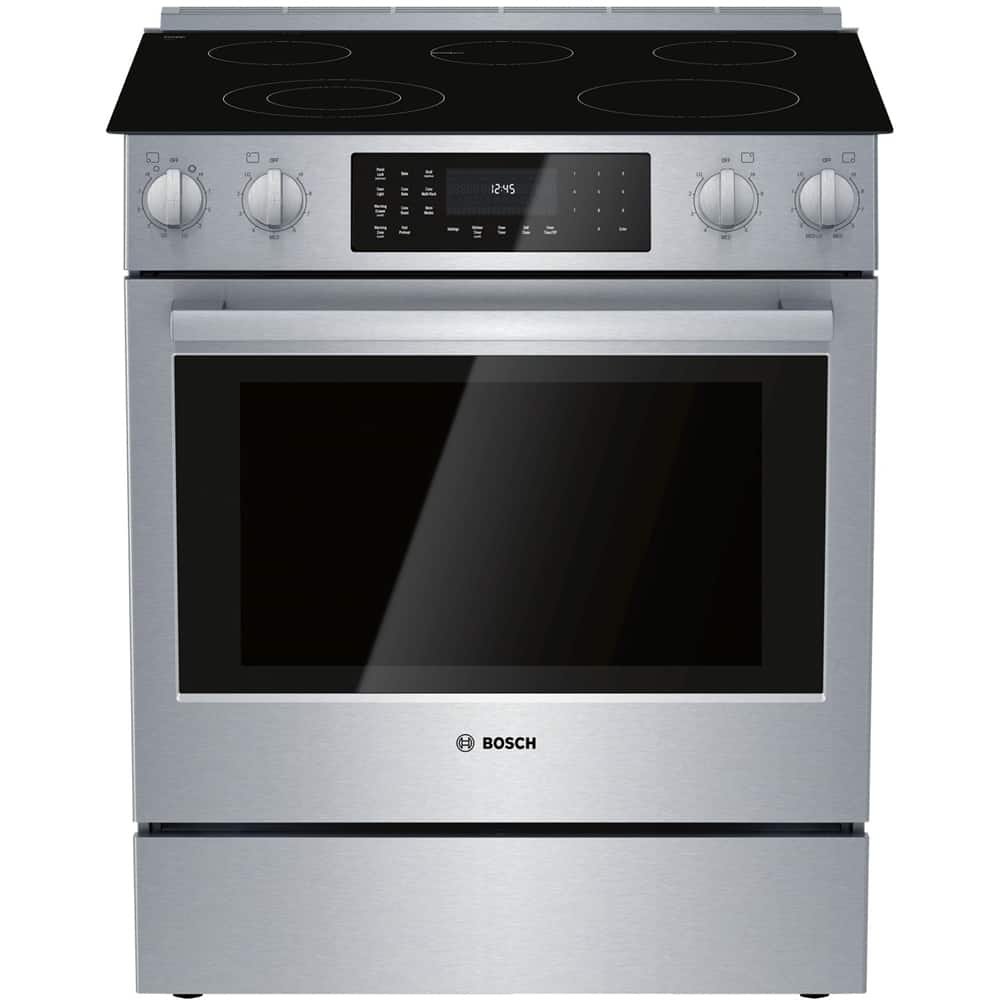 Bosch - 800 Series 4.6 Cu. Ft. Slide-In Electric Convection Range with Self-Cleaning and Warming Drawer - Stainless Steel pr…