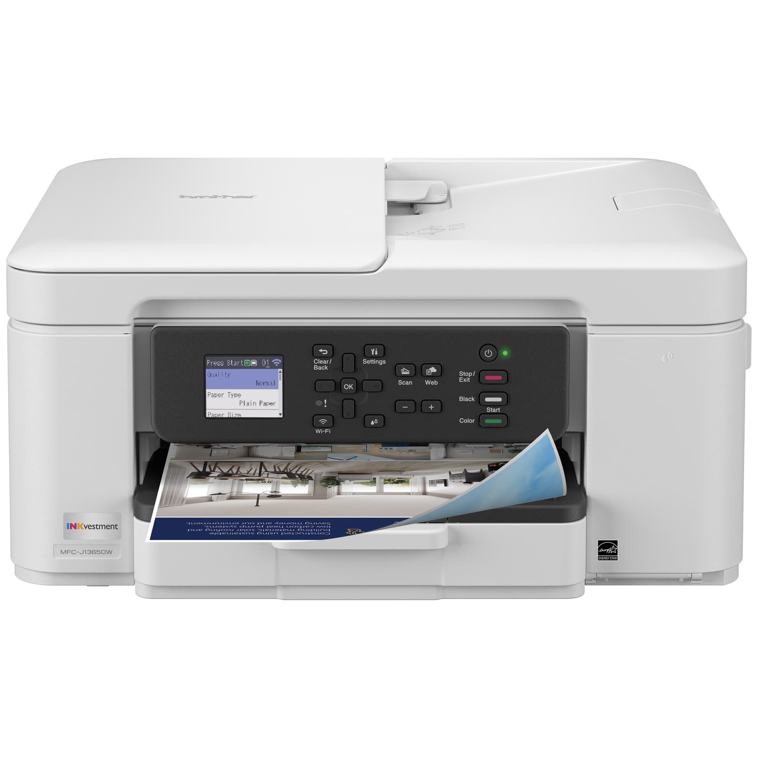 Brother - INKvestment 1365 Wireless Color All-in-One Inkjet Printer with Auto Duplex Print (MFC-J1365DW), Great for Home Off…