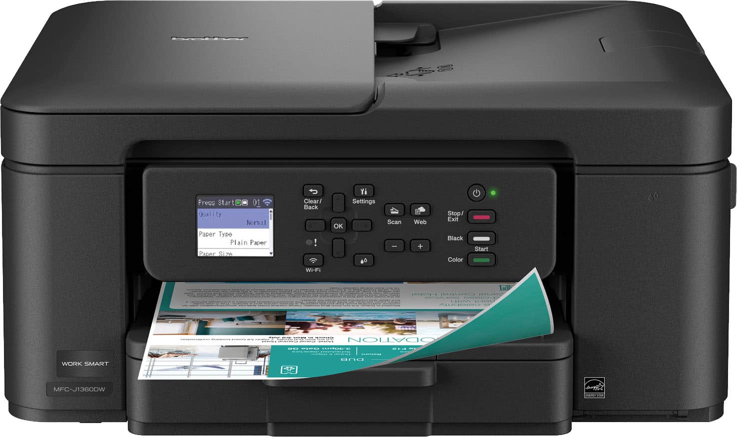 Brother - Work Smart 1360 Wireless All-in-One Refresh Subscription Eligible Inkjet Printer with Auto Duplex Printing (MFC-J1…