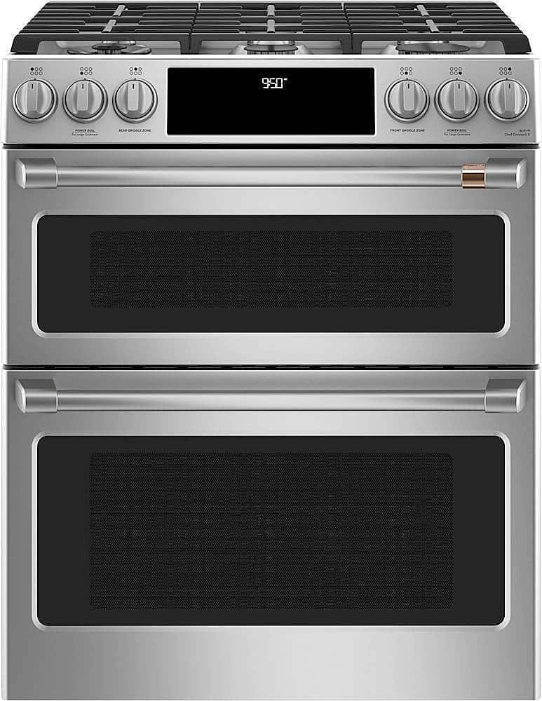 Café - 6.7 Cu. Ft. Self-Cleaning Slide-In Double Oven Dual Fuel Convection Range, Customizable - Stainless Steel product ima…
