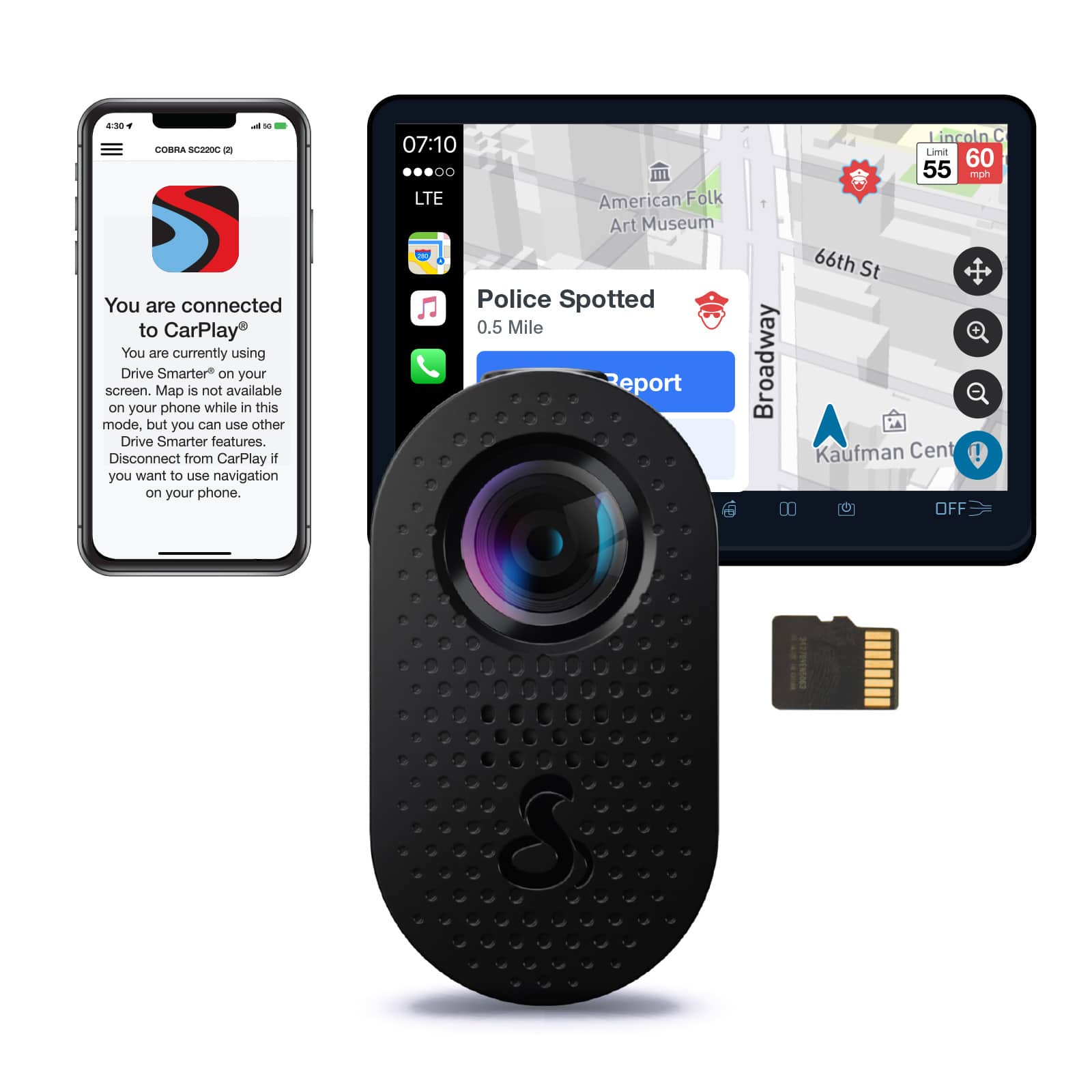 Cobra - SC 120 QHD Universal Dash Cam, works with Apple CarPlay/Android Auto - Black product image