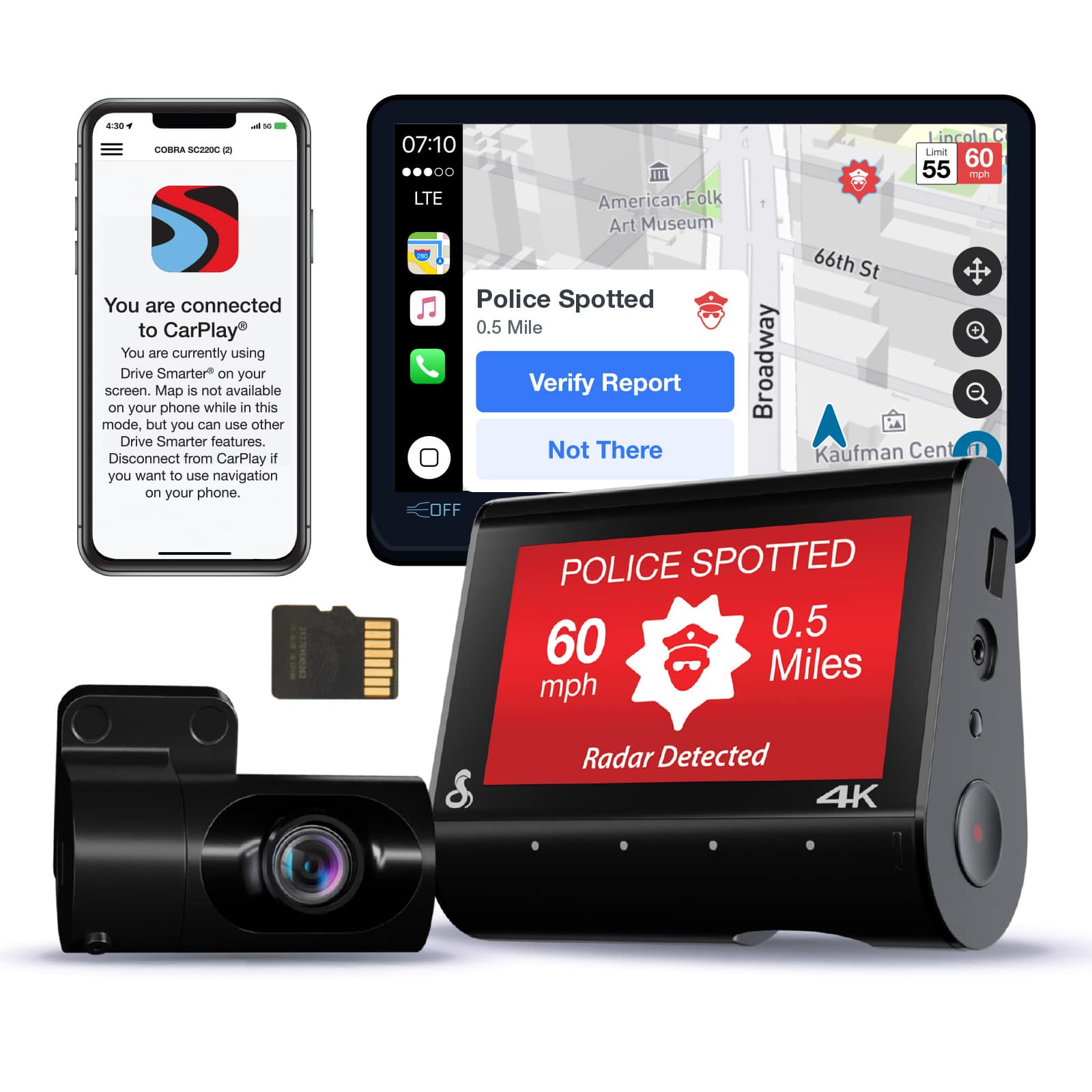 Cobra - SC 250R 4K Dual-View Front & Rear Dash Cam, works with Apple CarPlay/Android Auto - Black product image