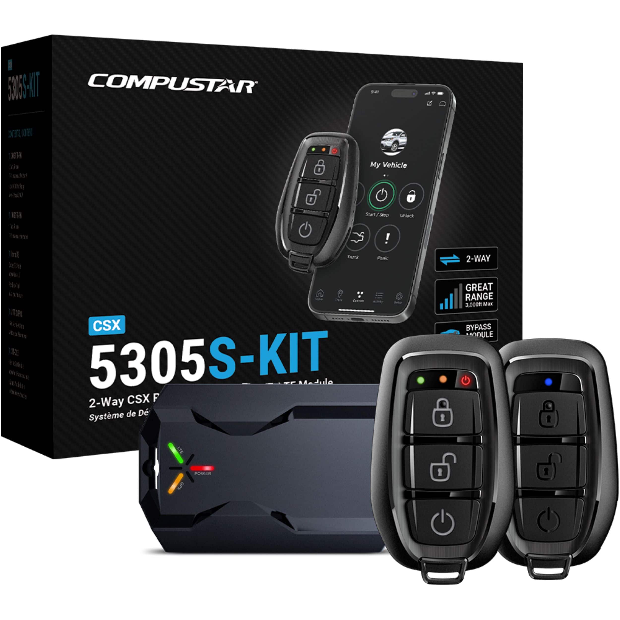 Compustar - 2-Way CSX5305S-KIT Remote Start System/LTE Module - Installation Included - Black product image
