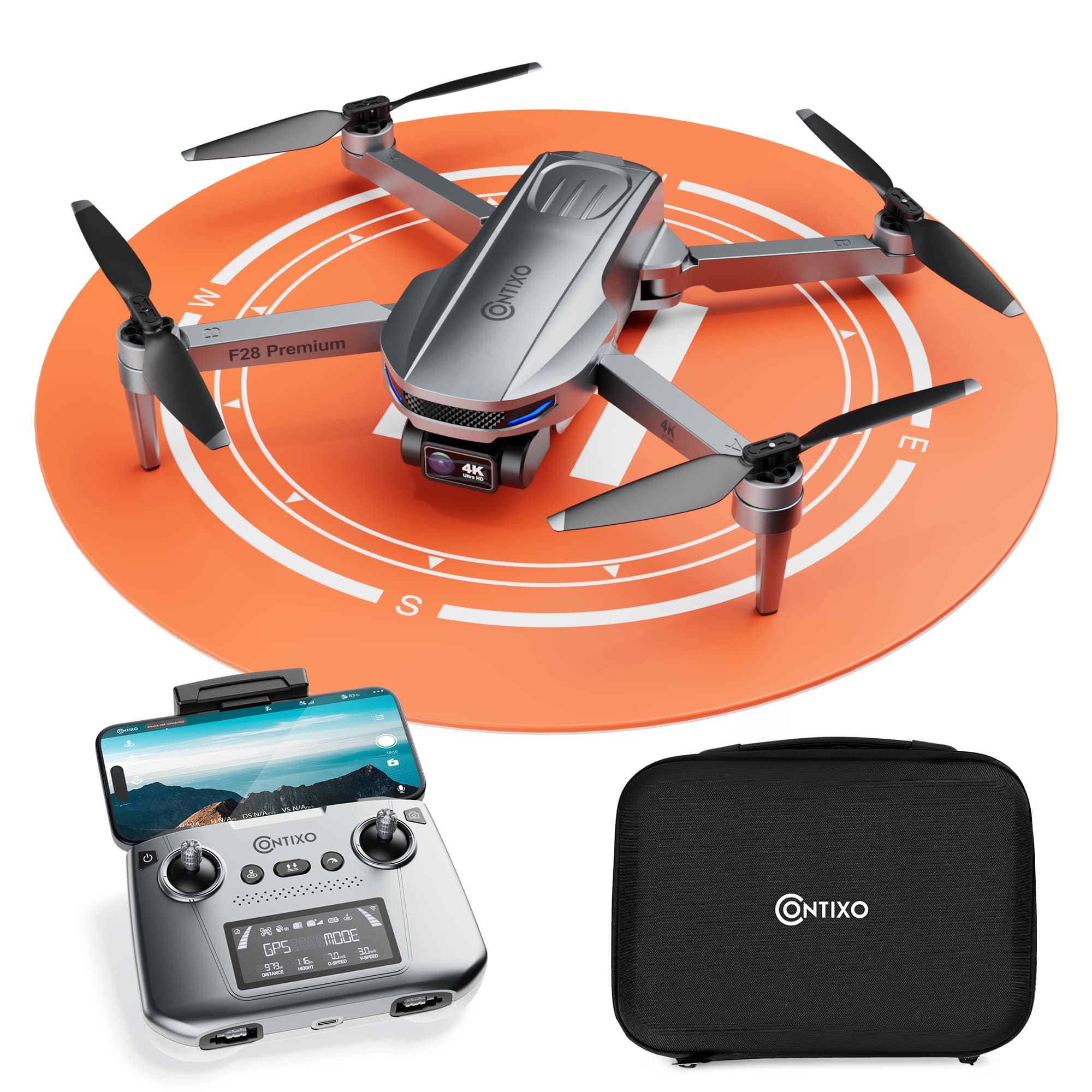 Contixo - F28 Stratus Max 4K GPS Drone with Intelligent Flight Modes, 26-Min Flight, Brushless Motors & Carrying Case - Gray…