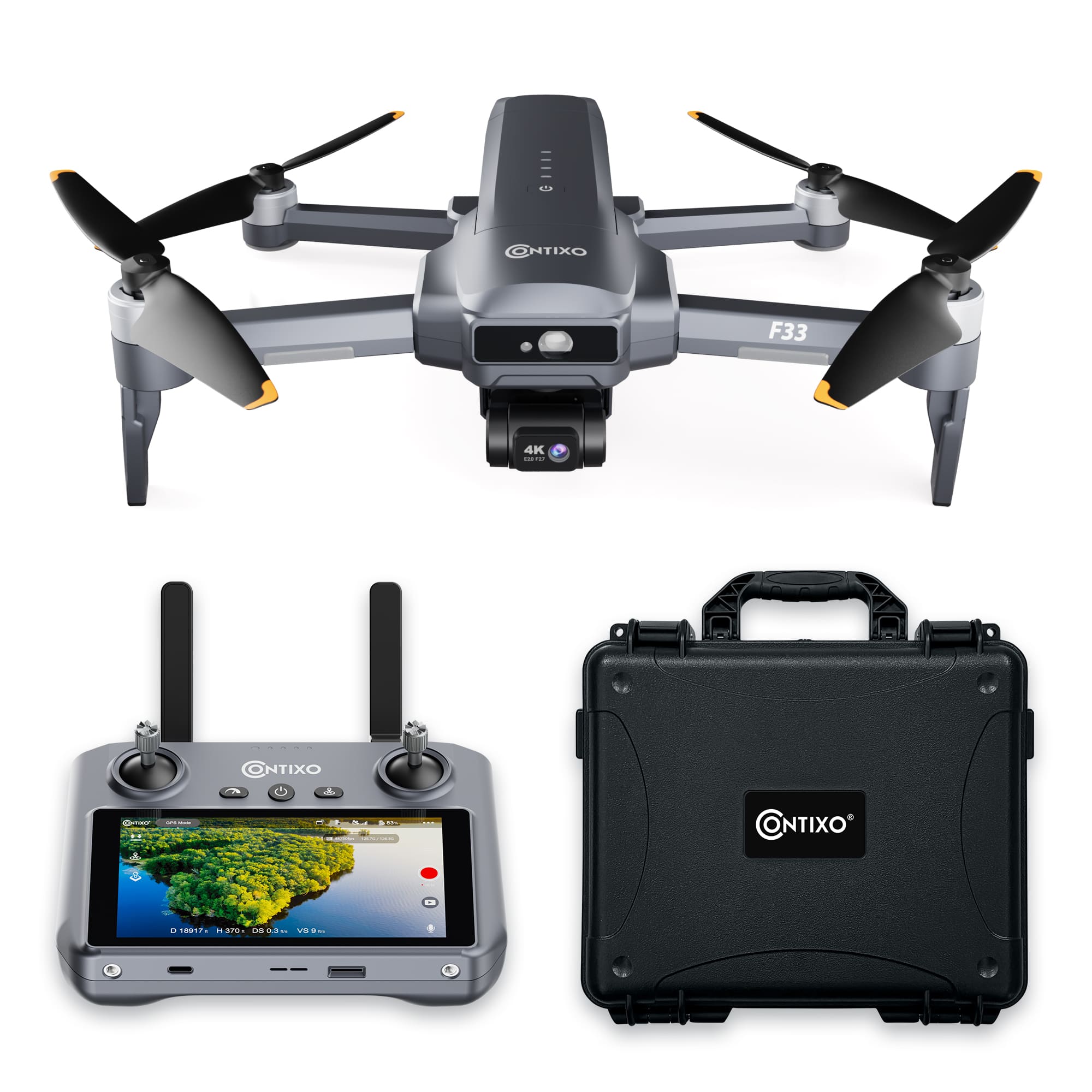 Contixo - F33 Vortex 4K GPS Drone with 2-Axis Gimbal, 6KM Range, 40-Min Flight, 5.5" HD Screen & Brushless Motor - Dark Gray…
