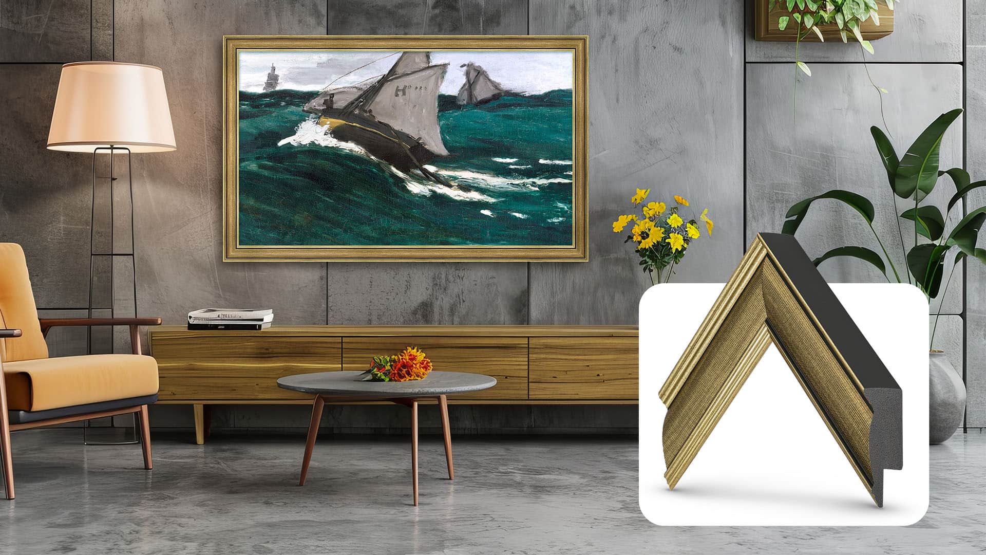 Deco TV Frames - 65" Slim Bezel for Samsung The Frame TV - Industrial Brass product image