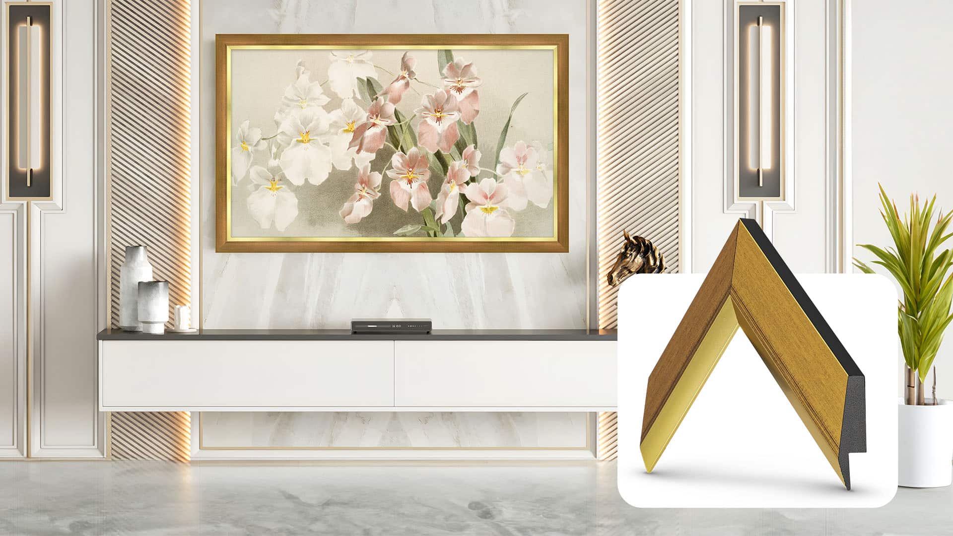 Deco TV Frames - 65" Slim Bezel for Samsung The Frame TV - Modern Gold Leaf product image