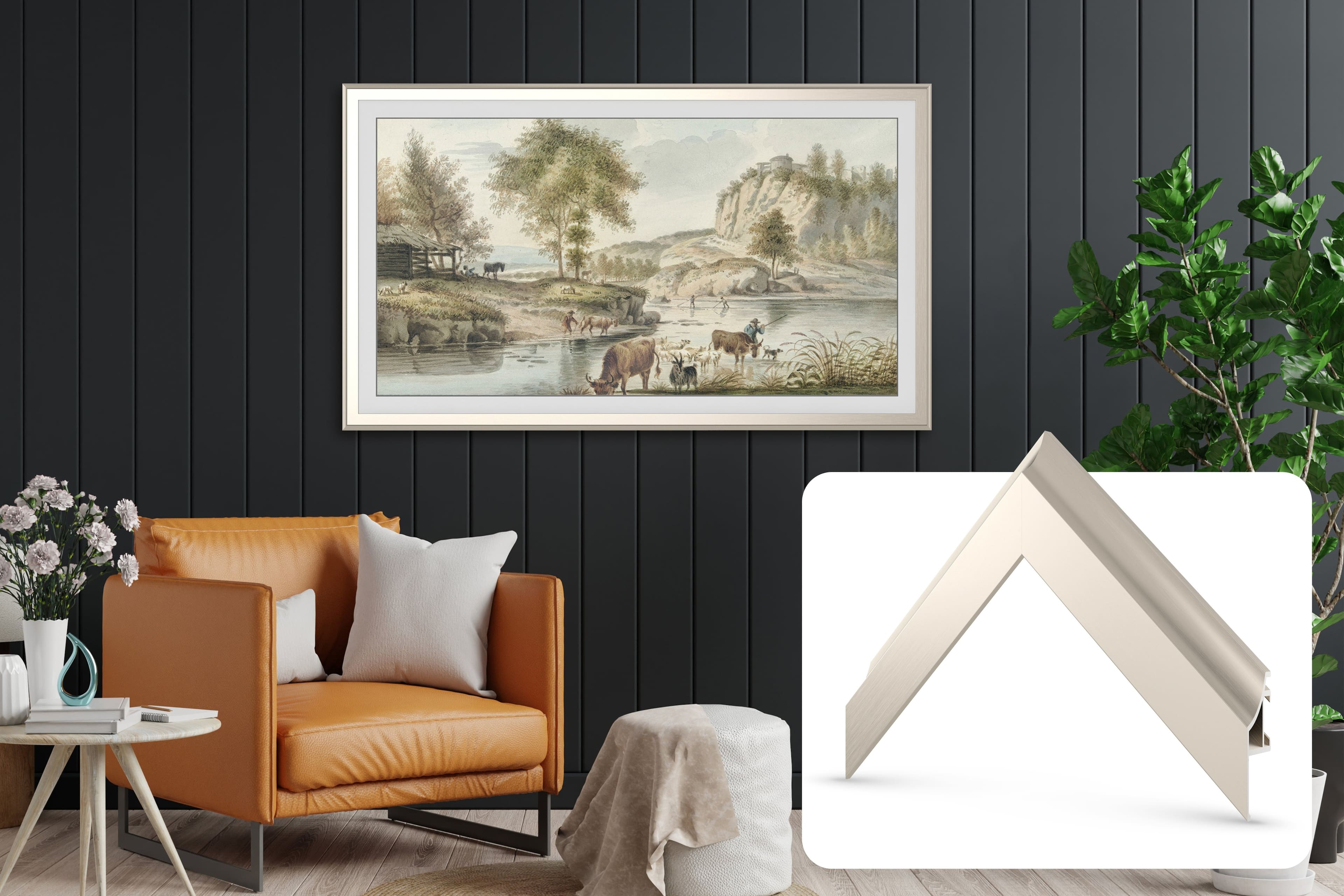 Deco TV Frames - Alloy Scoop Bezel for Samsung The Frame TV - 55" - German Silver product image