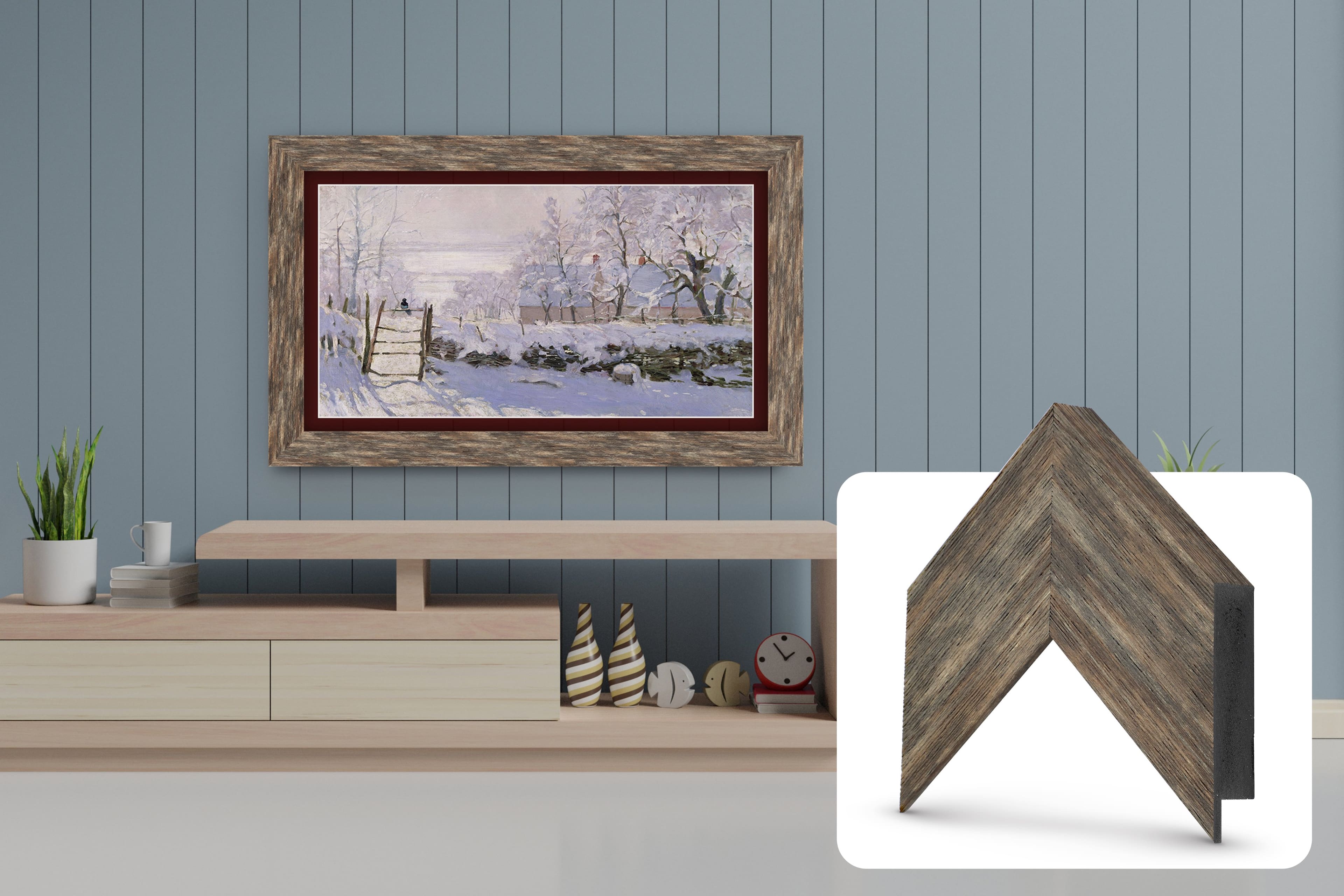 Deco TV Frames - Premiere Bezel for Samsung the Frame TV - 65" - Distressed Barnwood product image