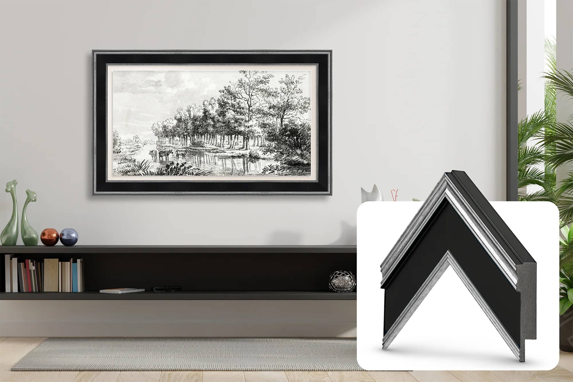Deco TV Frames - Premiere Bezel for Samsung the Frame TV - 75" - Antique Silver & Black product image