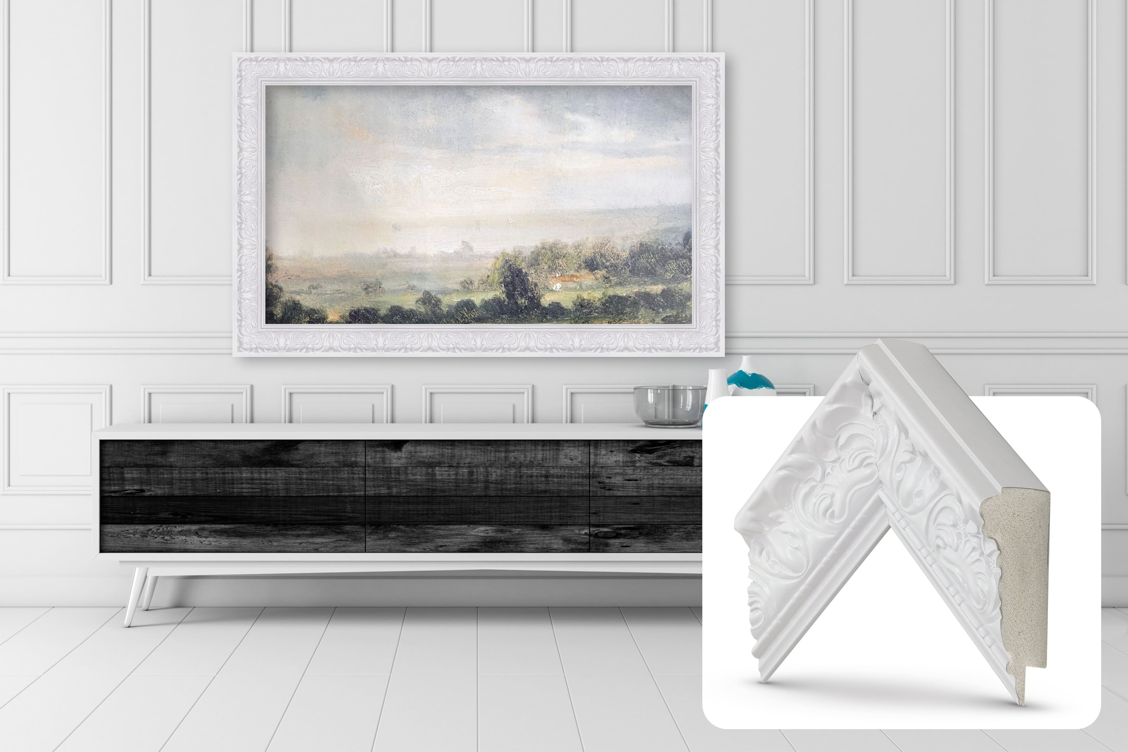 Deco TV Frames - Premiere Bezel for Samsung the Frame TV - 85" - Tuscan Gloss White product image