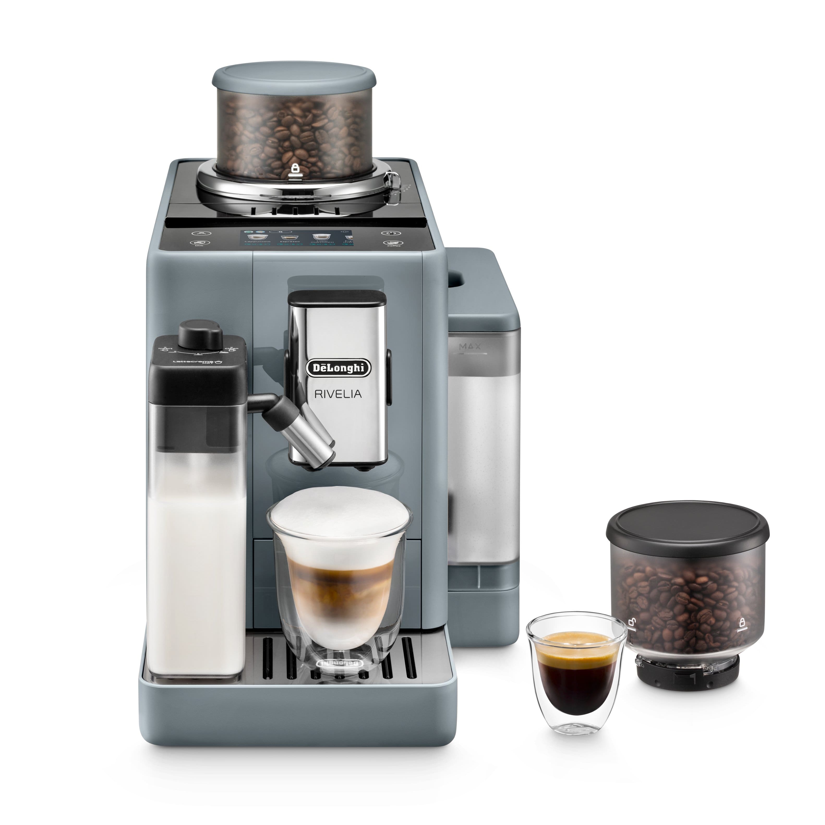De'Longhi - Rivelia Fully Automatic Espresso Machine, Integrated Grinder, 2 Removable Bean Hoppers, Automatic Milk Frother -…