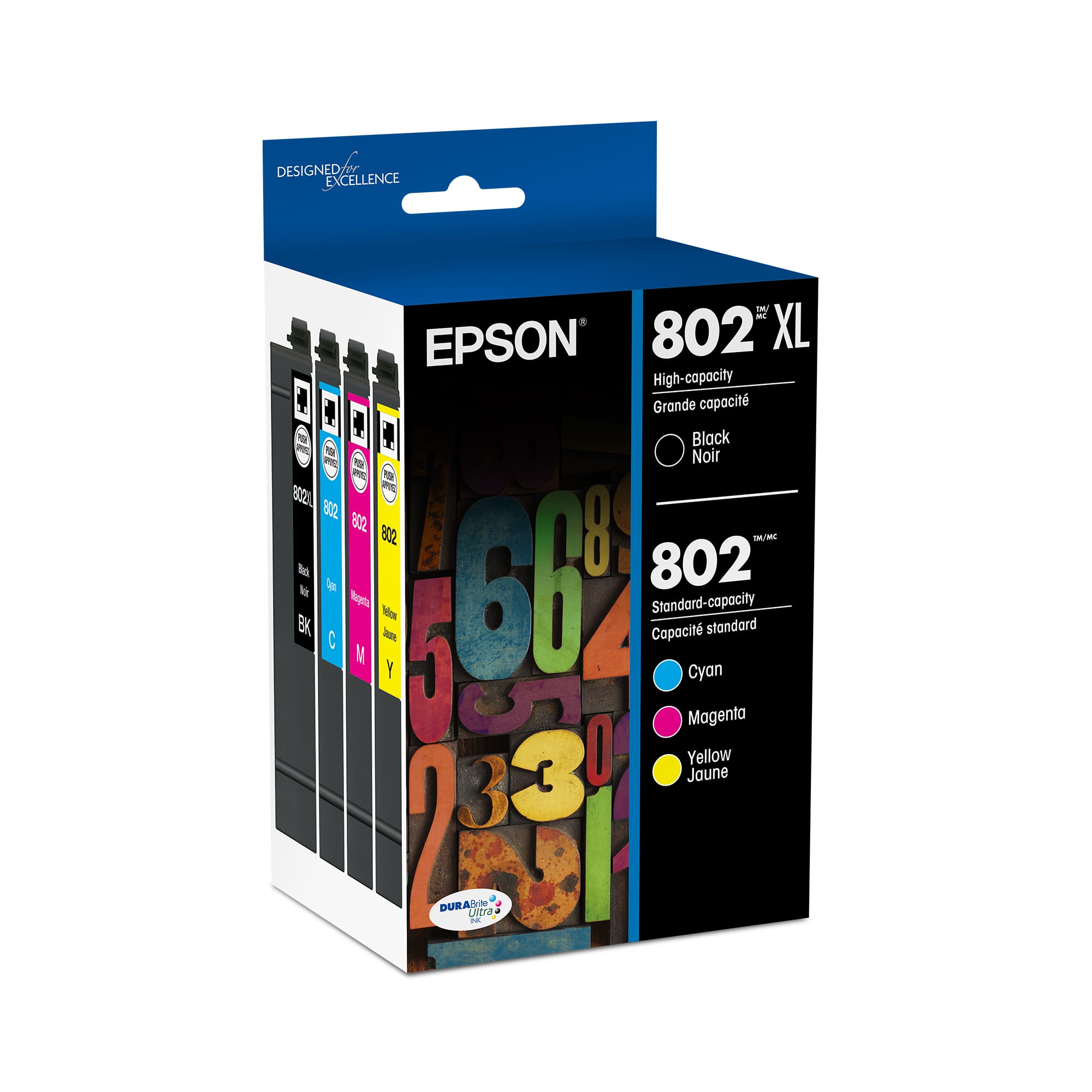 Epson - 802/802XL High-Yield and Standard Capacity Ink Cartridges - Black/Cyan/Magenta/Yellow product image
